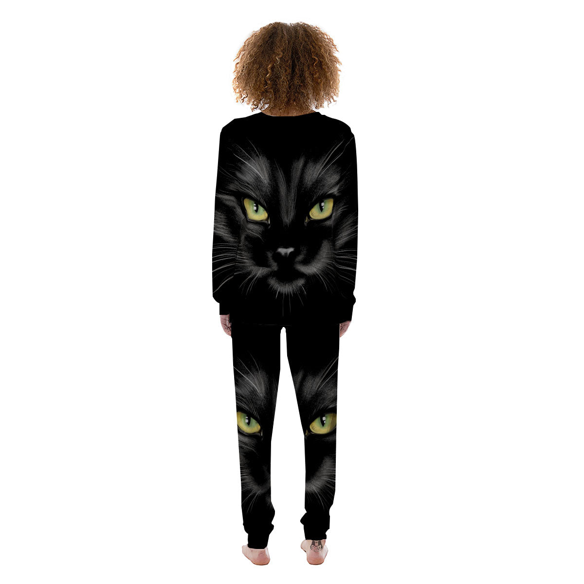 Drawing Portrait Black Cat Print Women's Pajamas-grizzshop