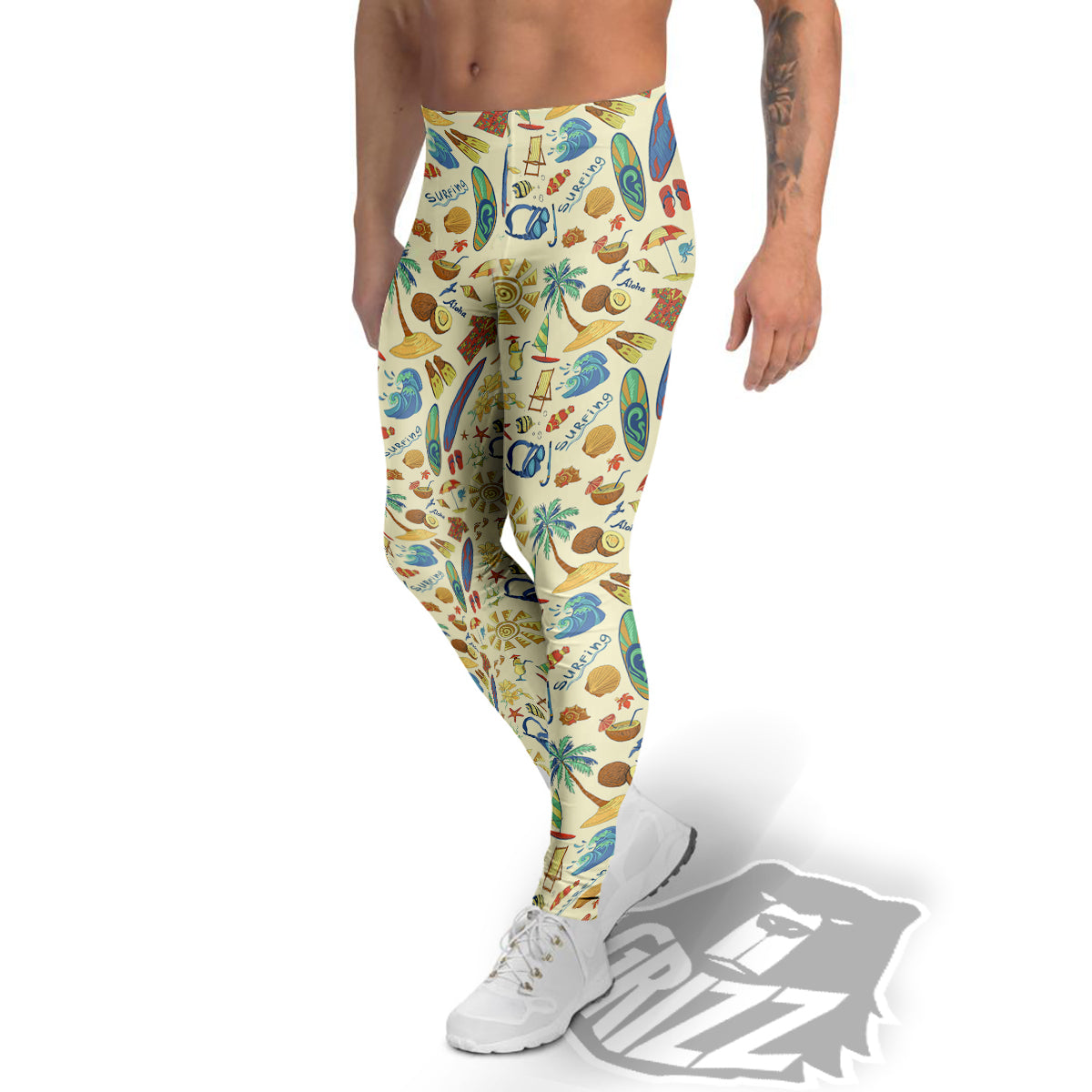 Drawing Summer Color Print Pattern Men's Leggings-grizzshop