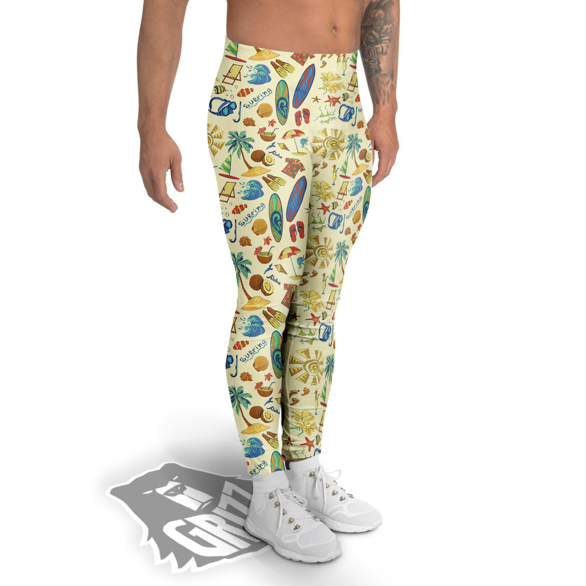 Drawing Summer Color Print Pattern Men's Leggings-grizzshop