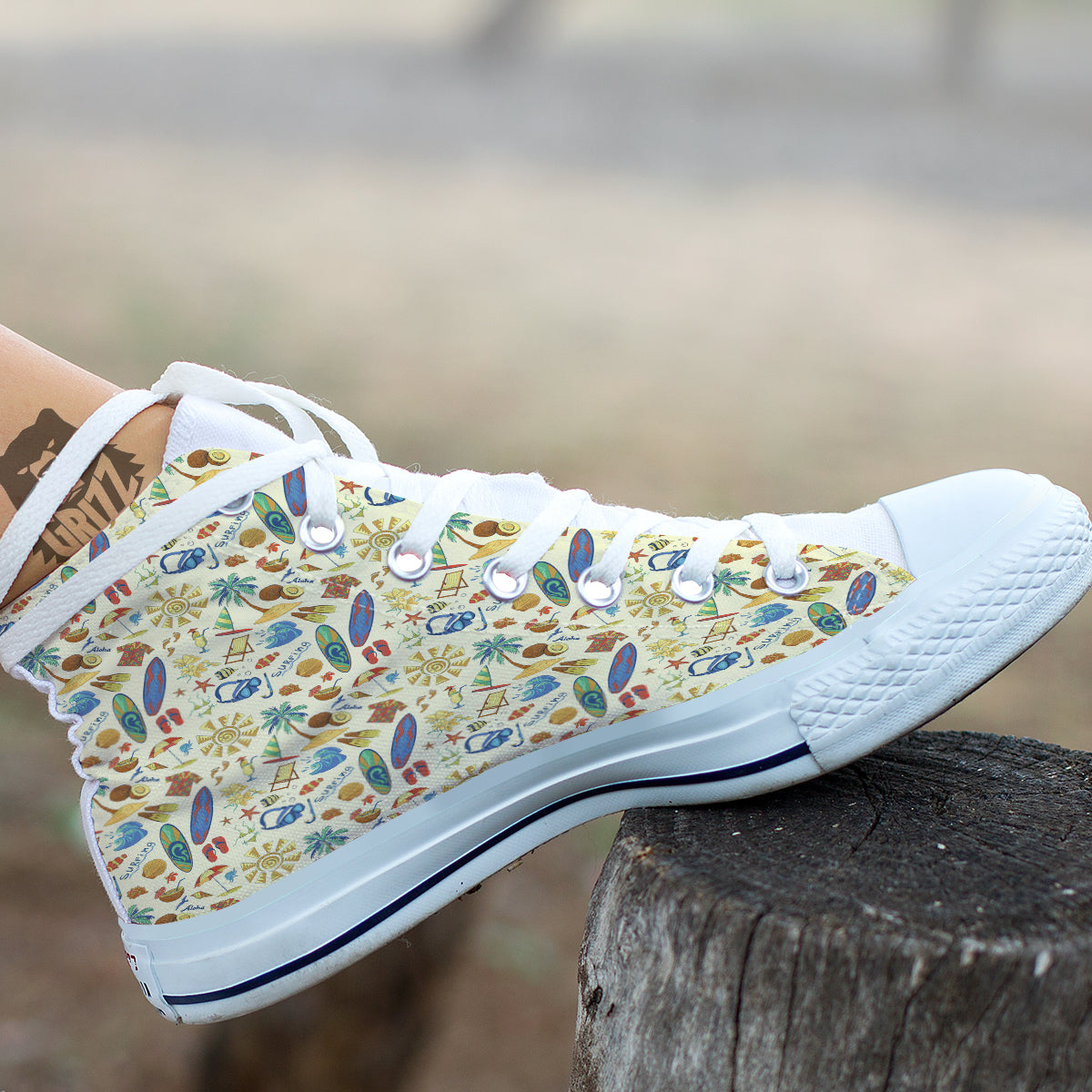 Drawing Summer Color Print Pattern White High Top Shoes-grizzshop