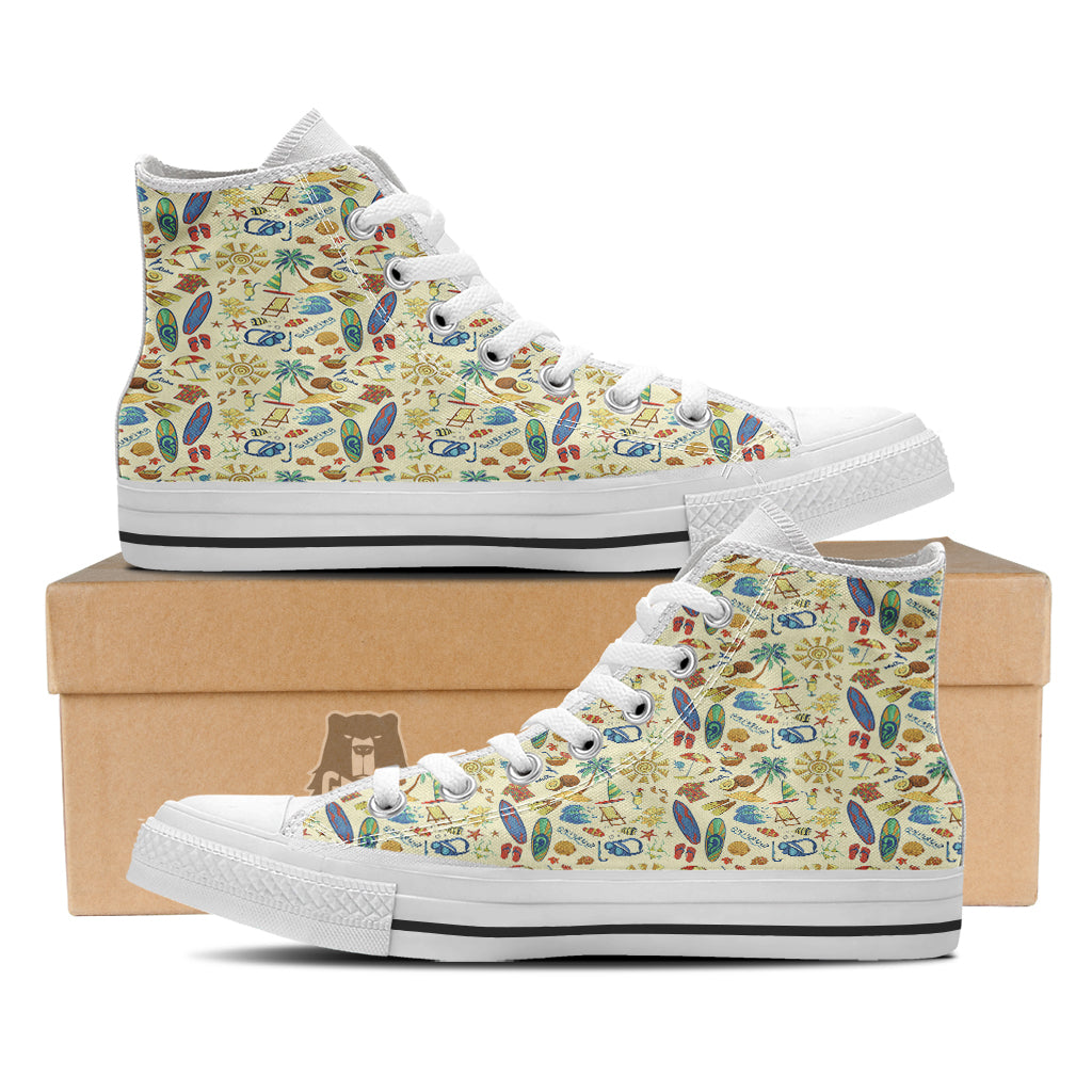 Drawing Summer Color Print Pattern White High Top Shoes-grizzshop