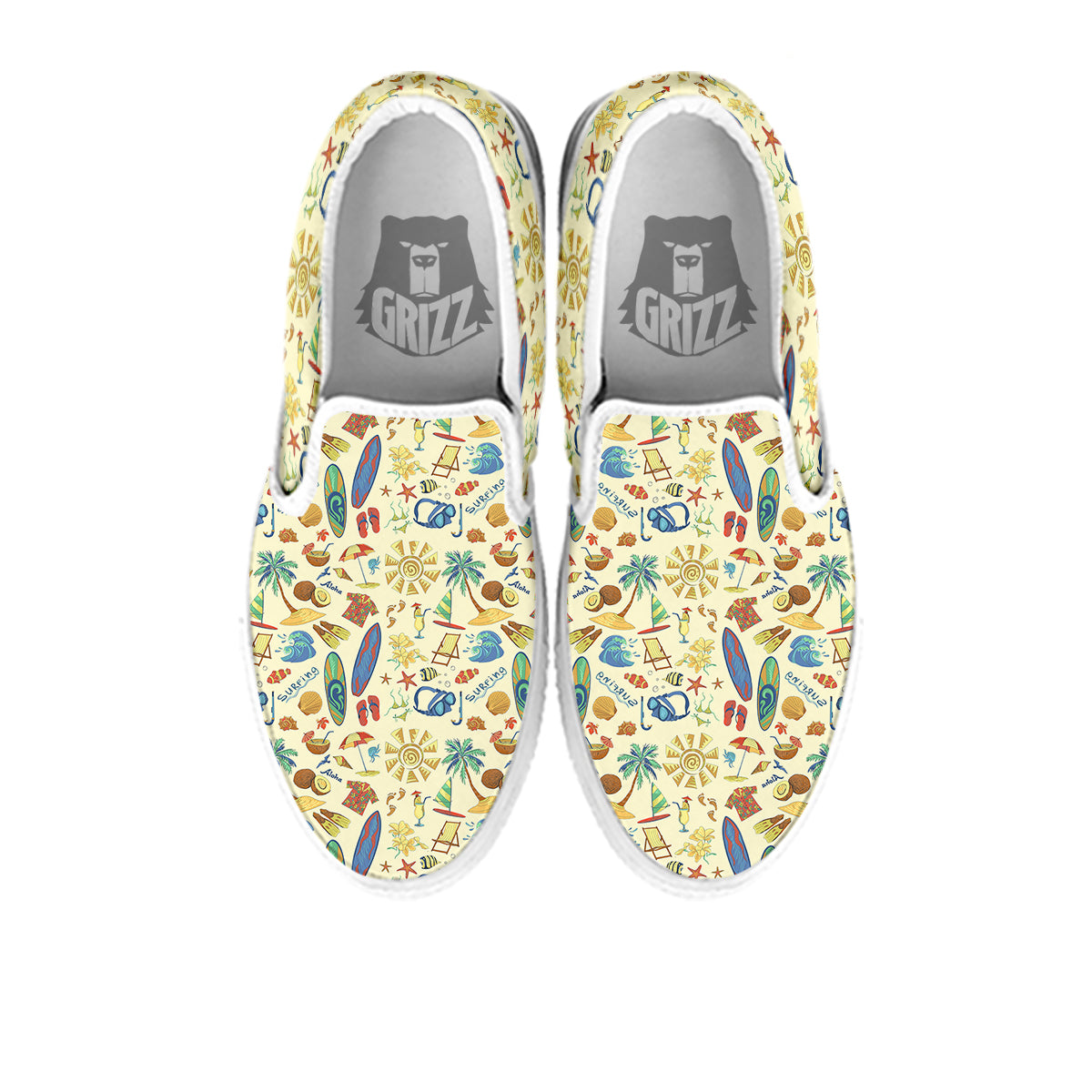 Drawing Summer Color Print Pattern White Slip On Shoes-grizzshop