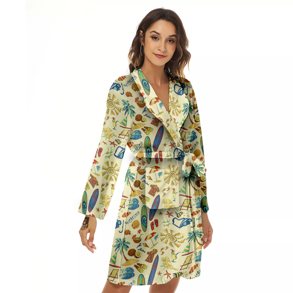 Drawing Summer Color Print Pattern Women's Robe-grizzshop