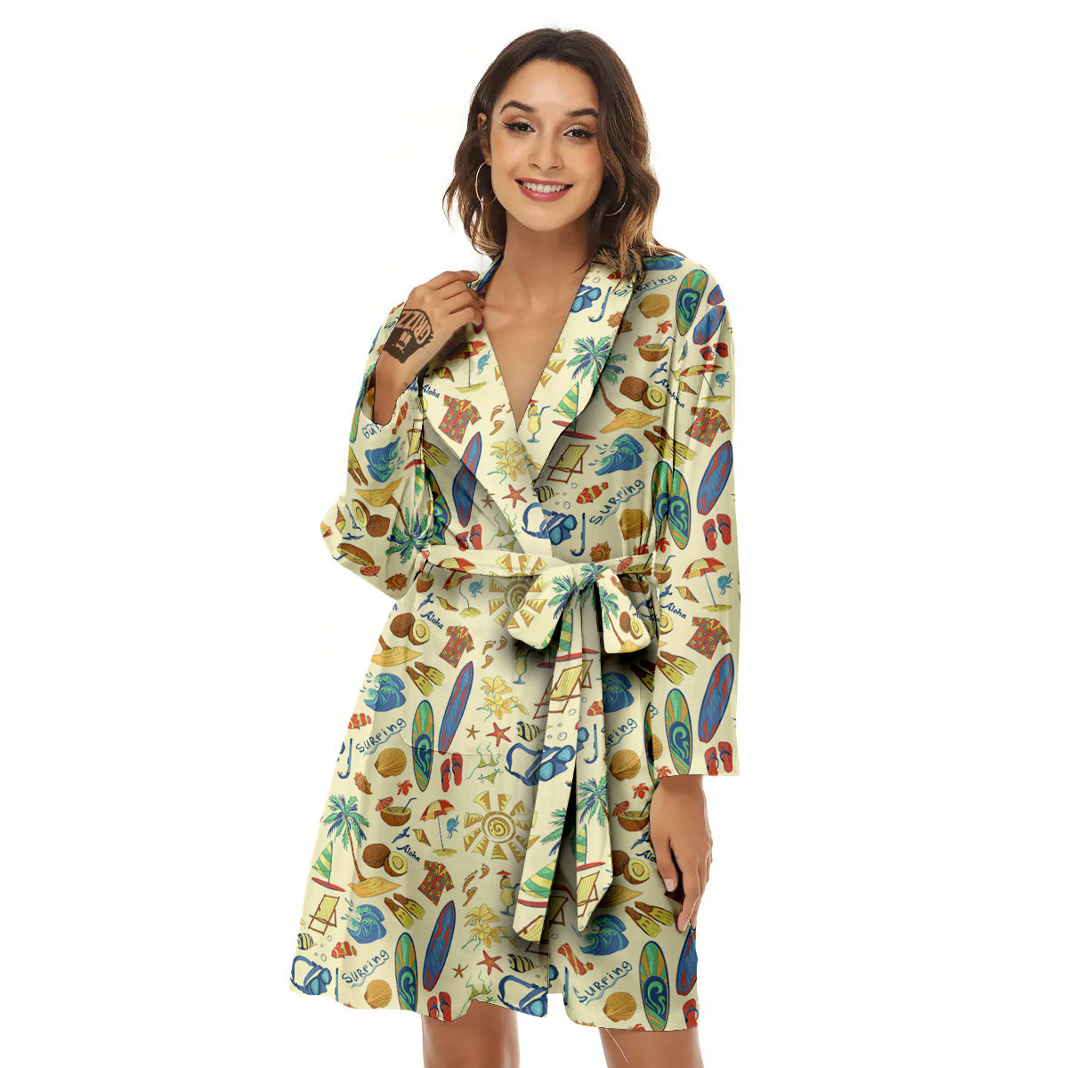 Drawing Summer Color Print Pattern Women's Robe-grizzshop