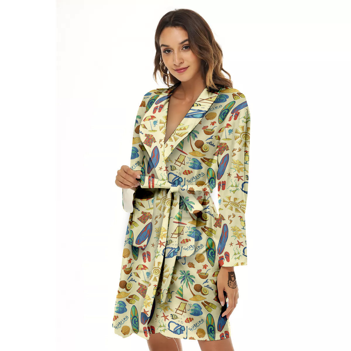 Drawing Summer Color Print Pattern Women's Robe-grizzshop