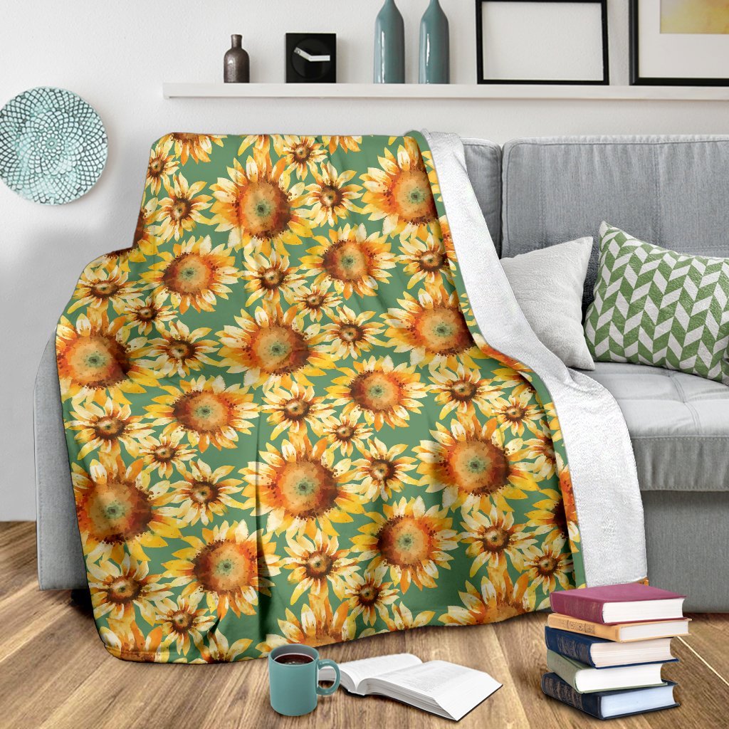 Drawing Sunflower Print Pattern Blanket-grizzshop