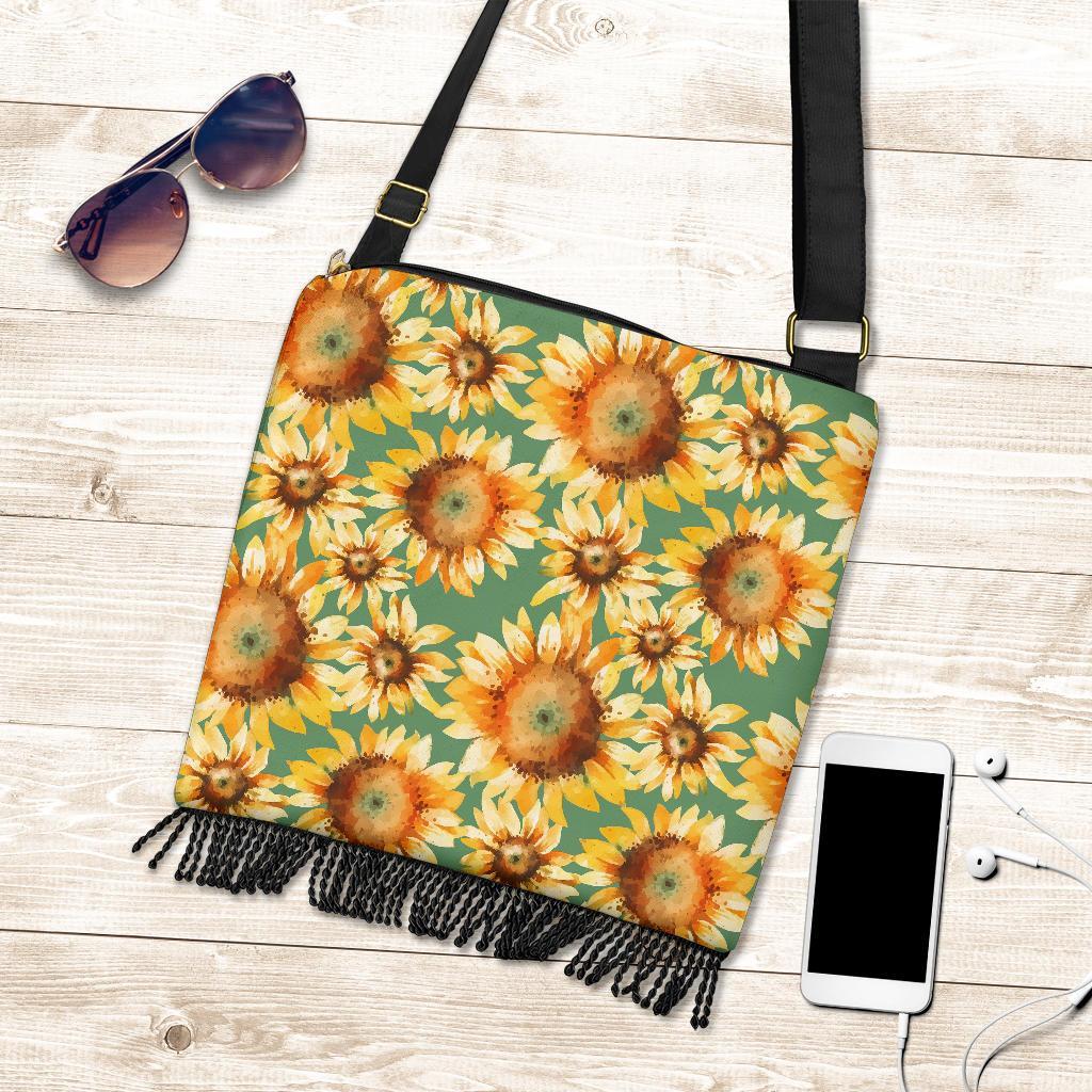 Drawing Sunflower Print Pattern Crossbody Bags-grizzshop