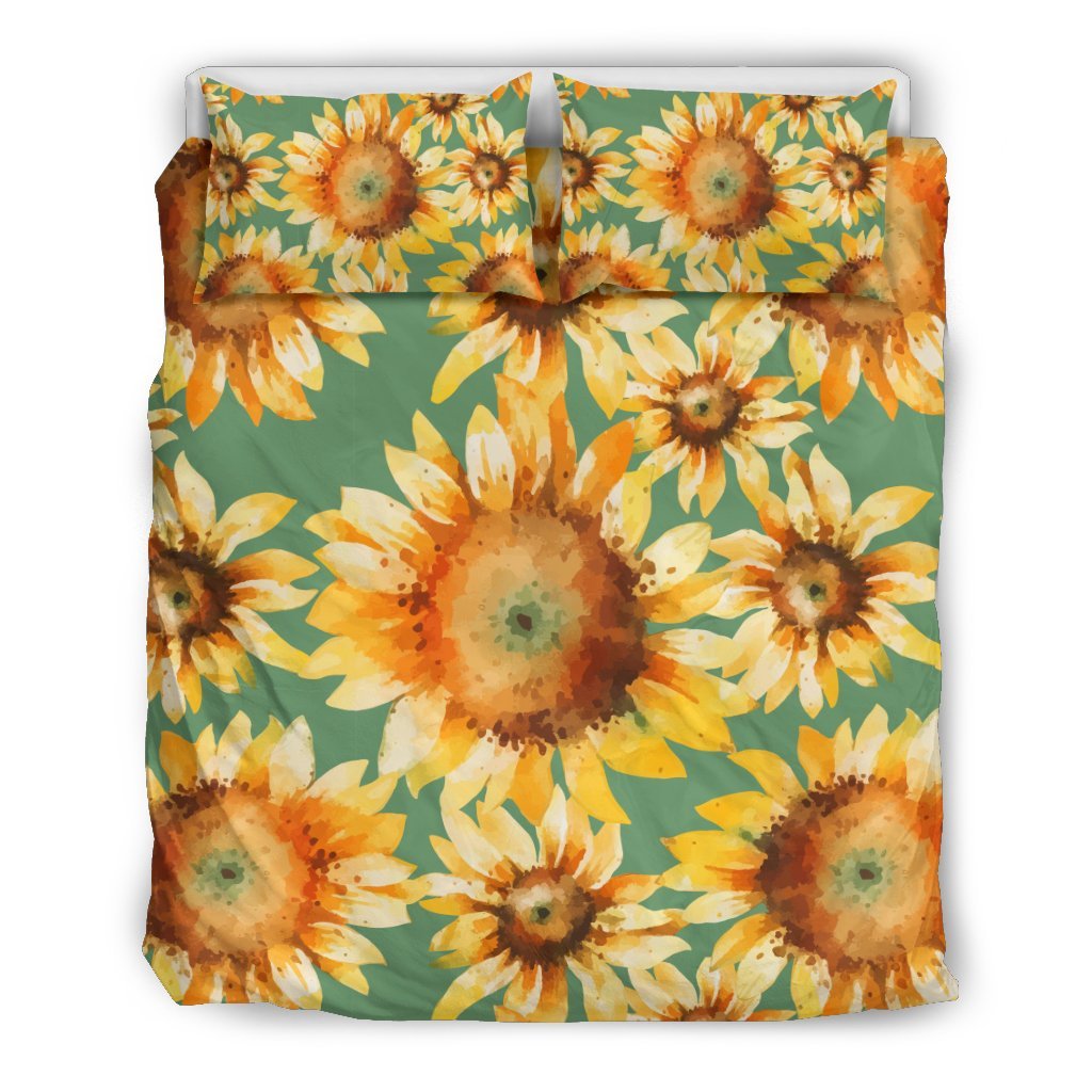 Drawing Sunflower Print Pattern Duvet Cover Bedding Set-grizzshop