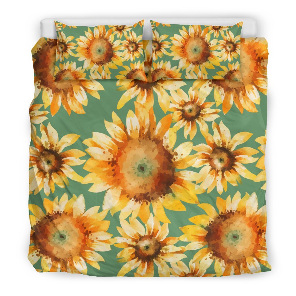 Drawing Sunflower Print Pattern Duvet Cover Bedding Set-grizzshop