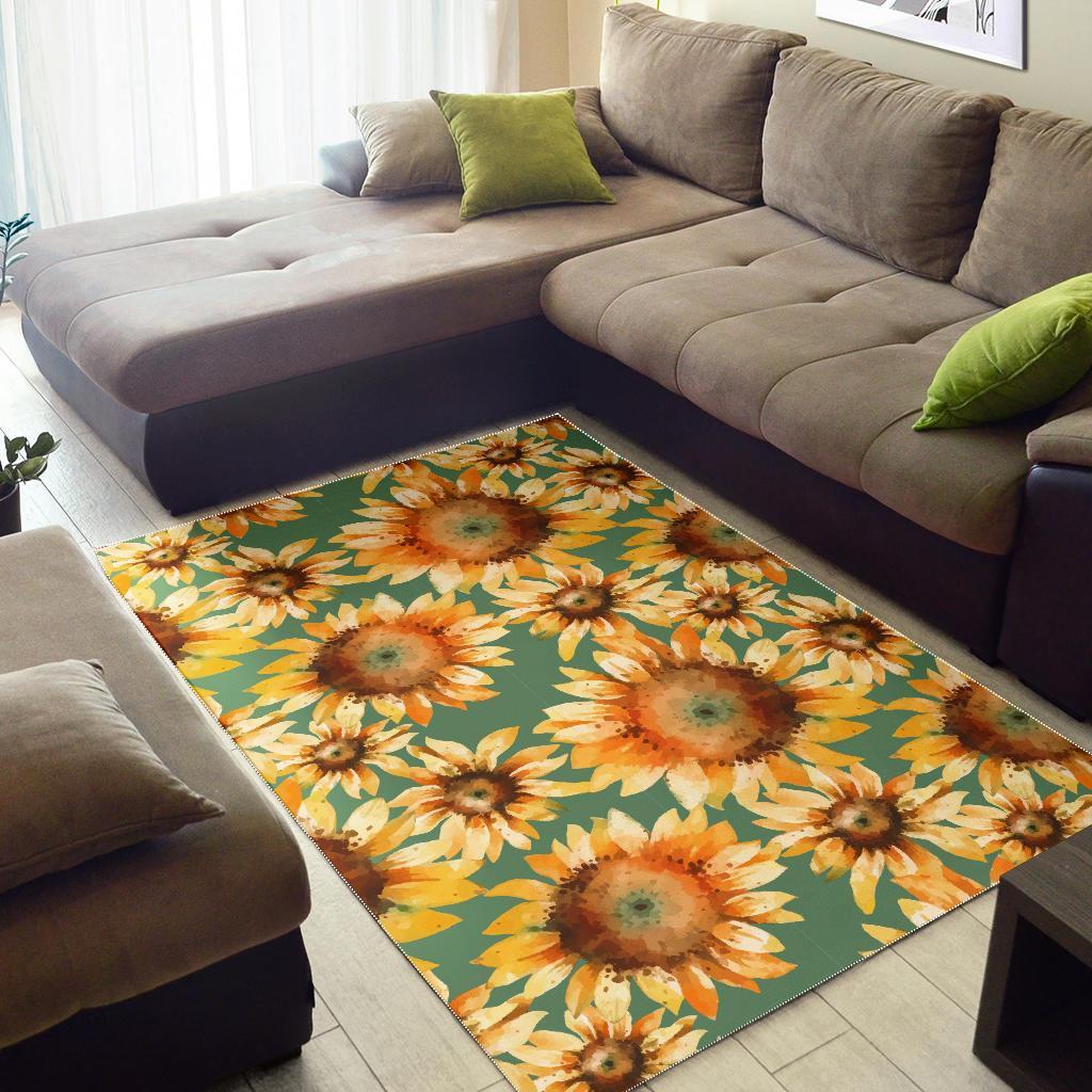 Drawing Sunflower Print Pattern Floor Mat-grizzshop