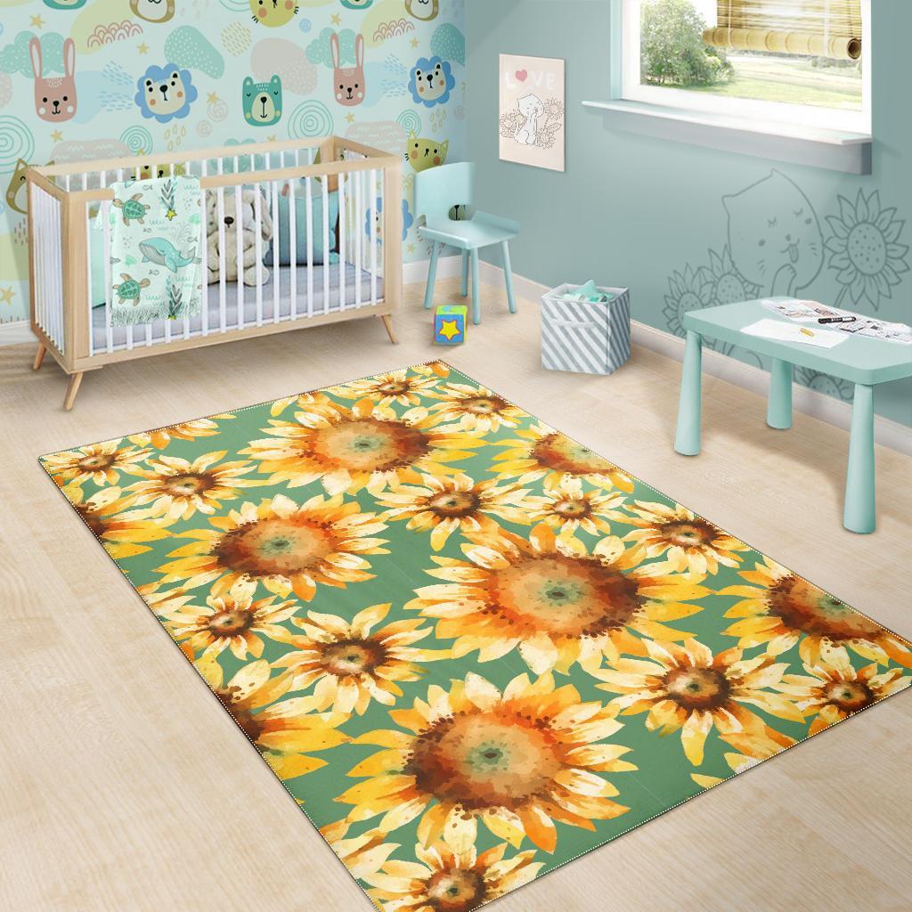 Drawing Sunflower Print Pattern Floor Mat-grizzshop