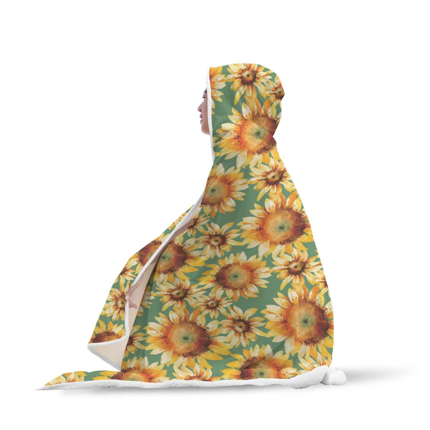 Drawing Sunflower Print Pattern Hooded Blanket-grizzshop