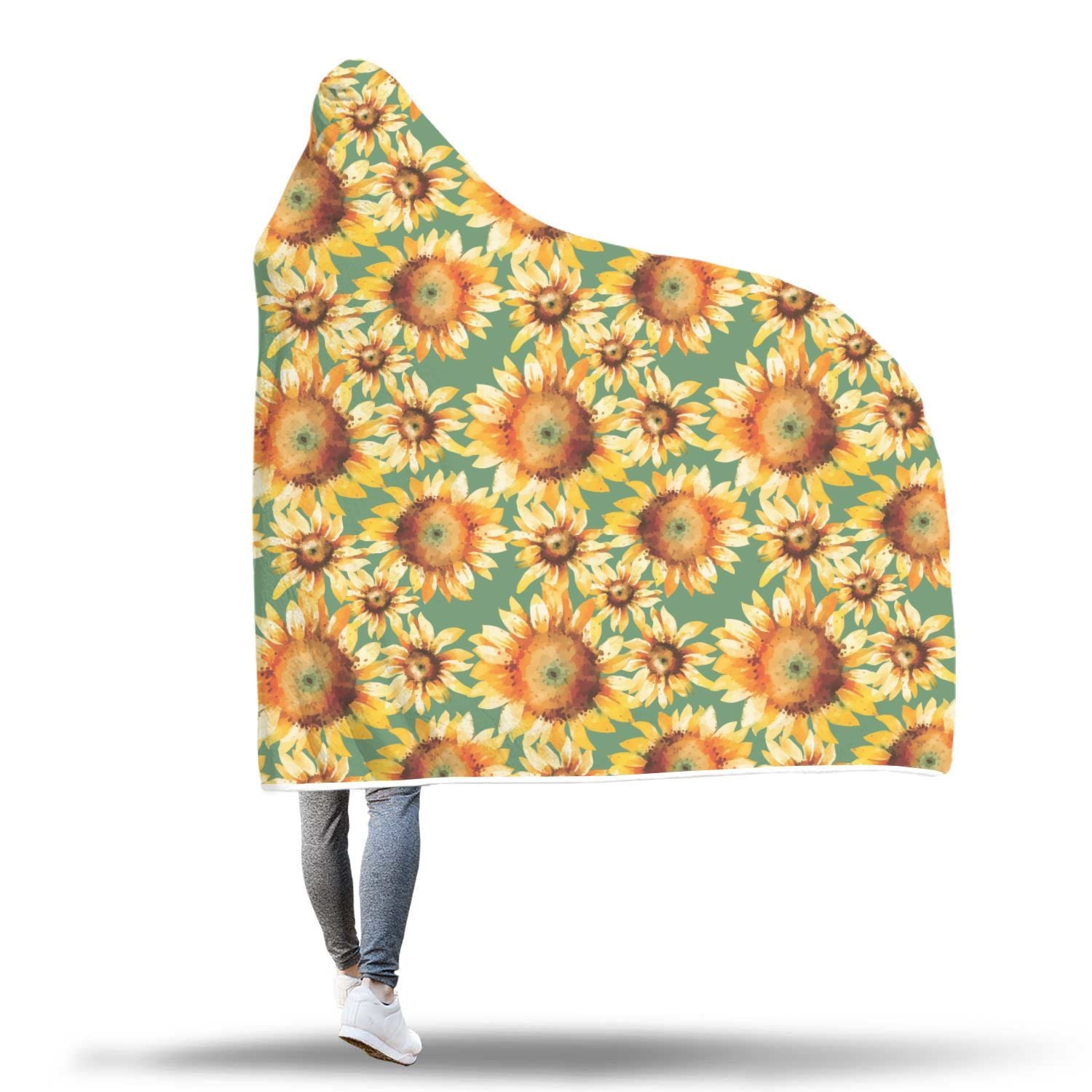 Drawing Sunflower Print Pattern Hooded Blanket-grizzshop