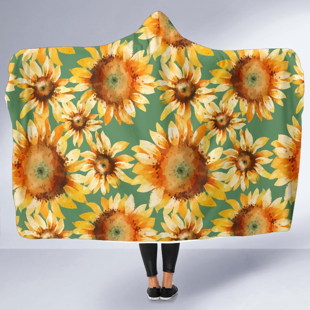 Drawing Sunflower Print Pattern Hooded Blanket-grizzshop