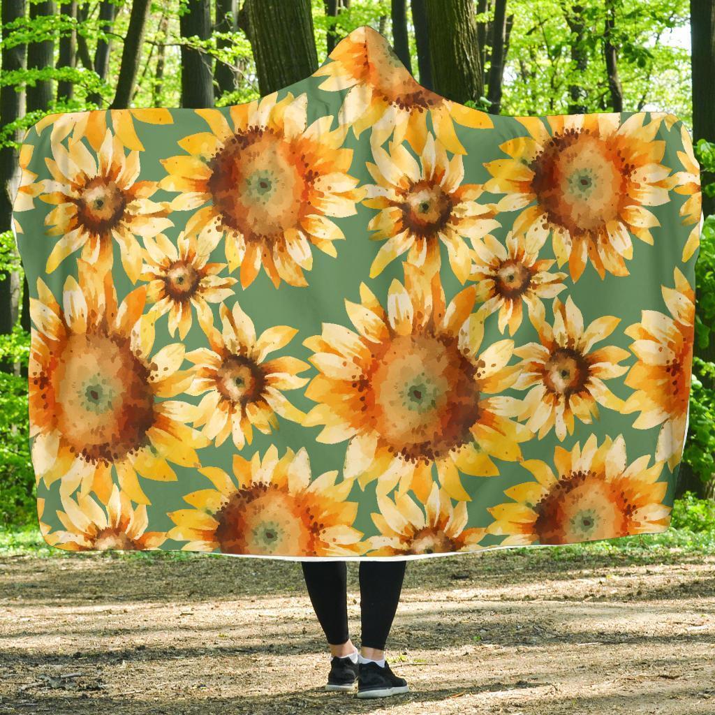 Drawing Sunflower Print Pattern Hooded Blanket-grizzshop