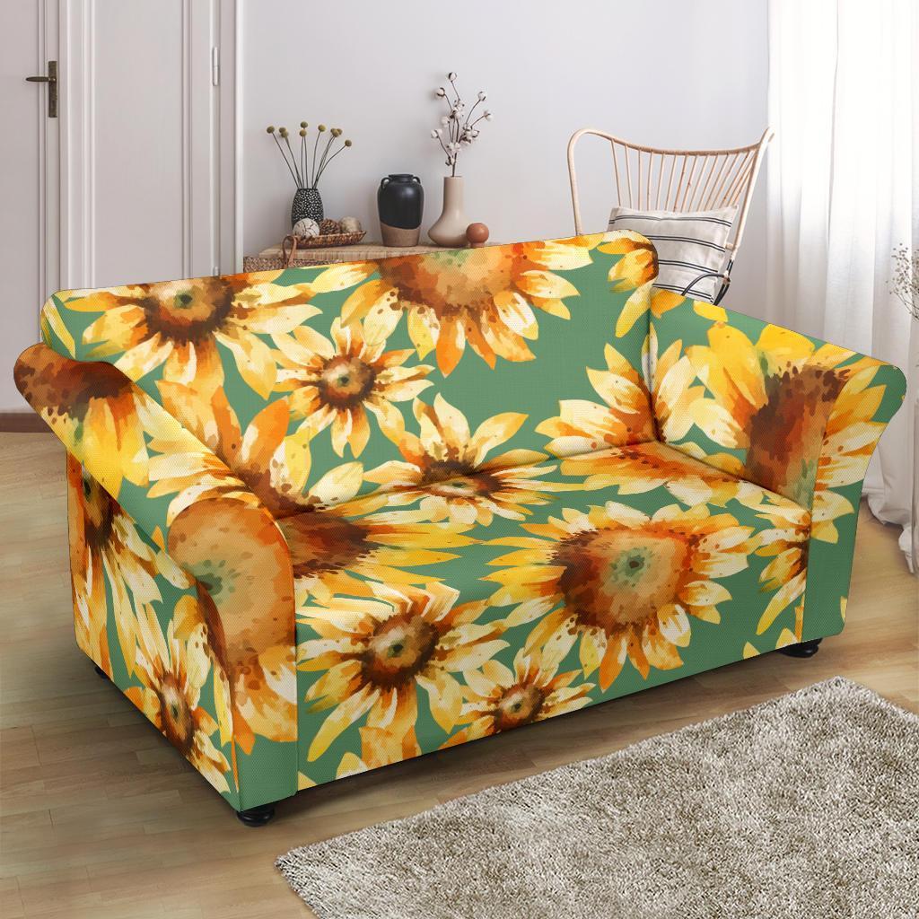 Drawing Sunflower Print Pattern Loveseat Cover-grizzshop