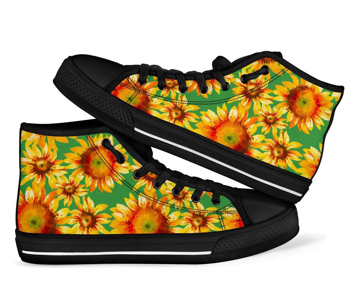 Drawing Sunflower Print Pattern Men Women's High Top Shoes-grizzshop