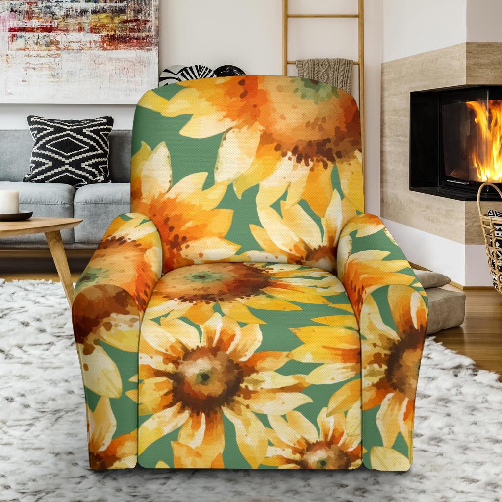 Drawing Sunflower Print Pattern Recliner Cover-grizzshop