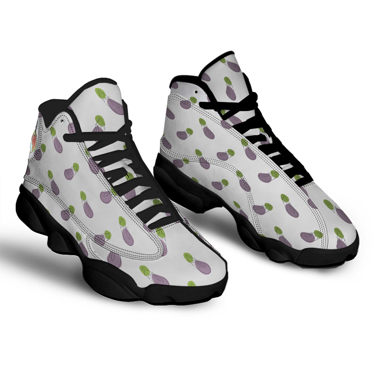 Drawing White Eggplant Print Pattern Black Basketball Shoes-grizzshop