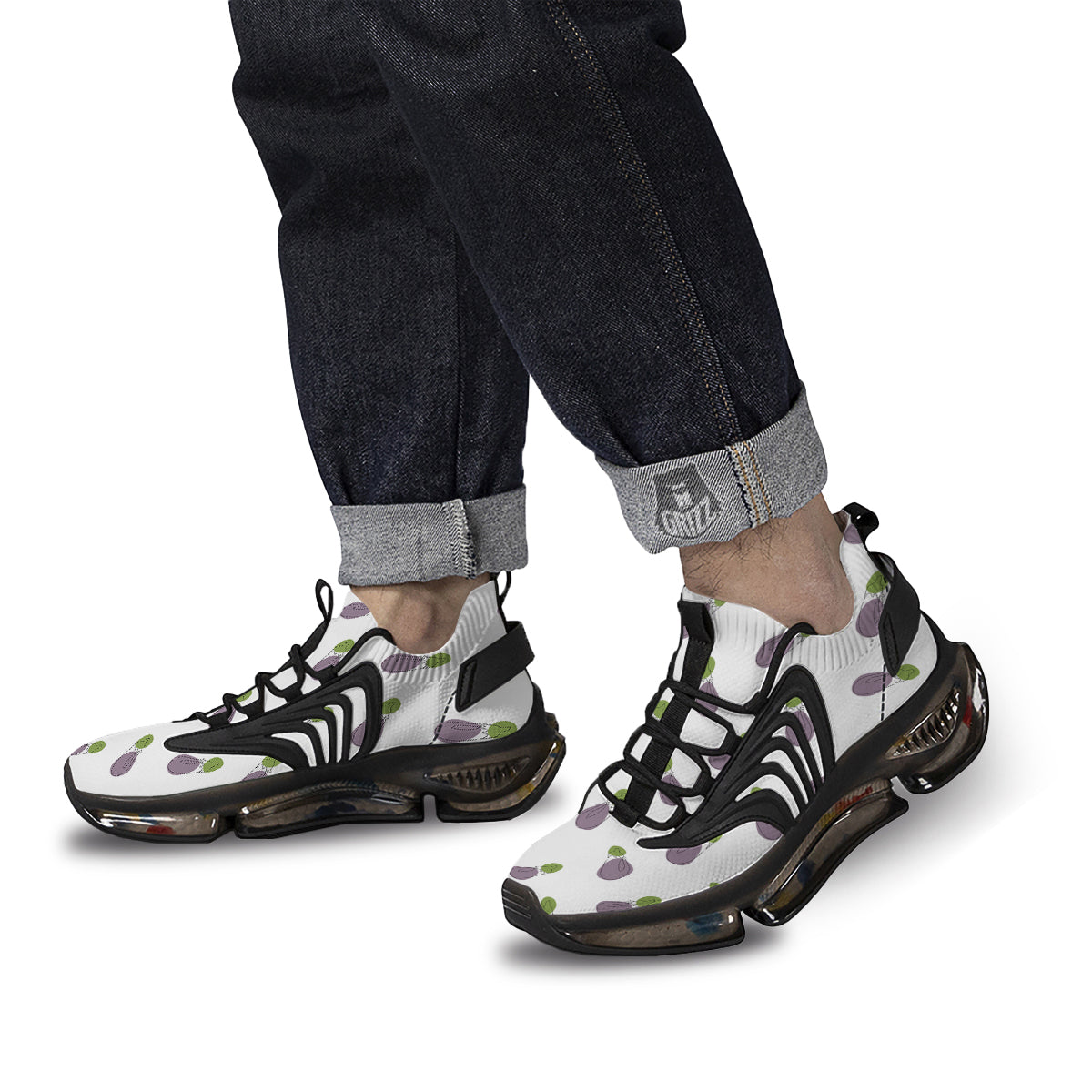 Drawing White Eggplant Print Pattern Black Gym Shoes-grizzshop