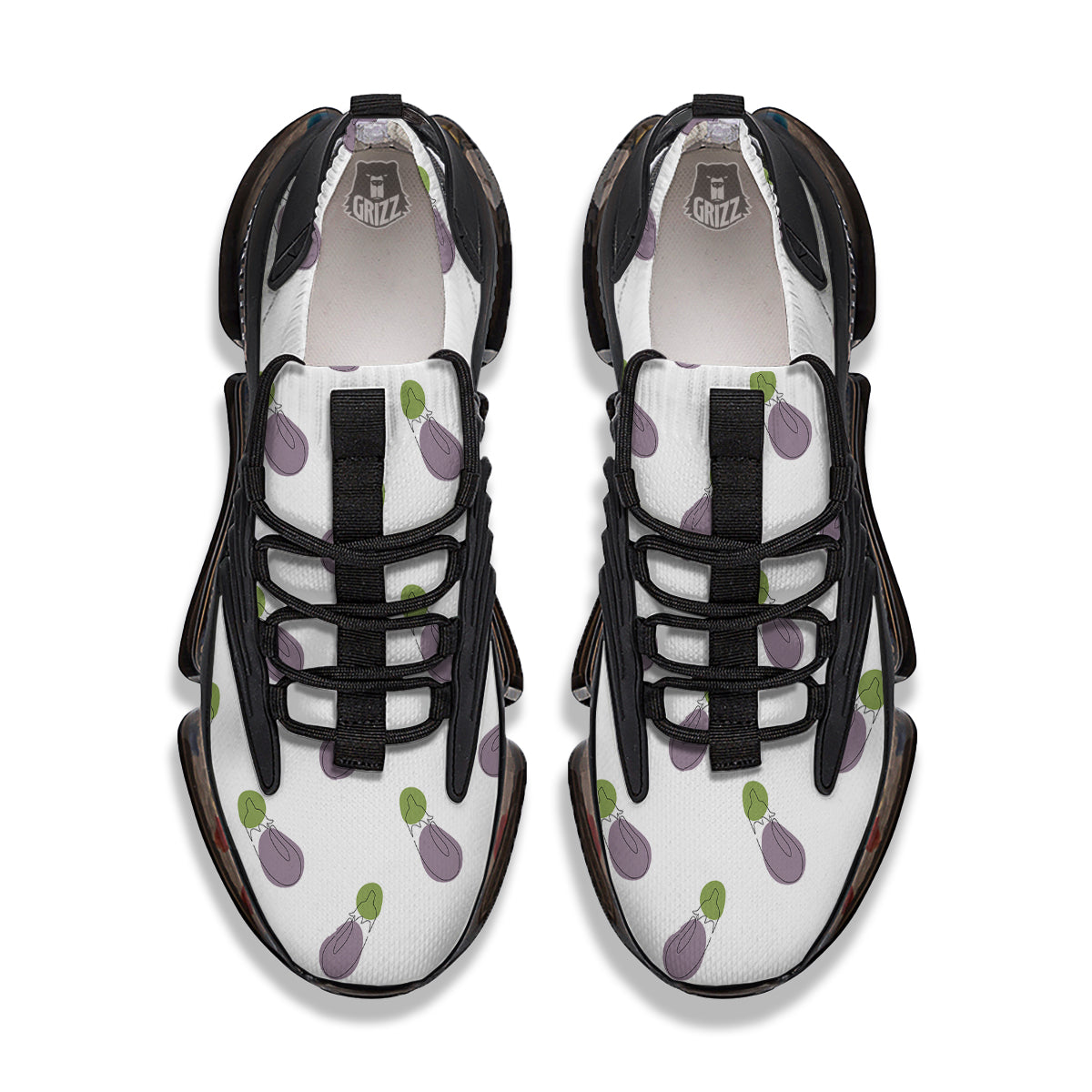 Drawing White Eggplant Print Pattern Black Gym Shoes-grizzshop