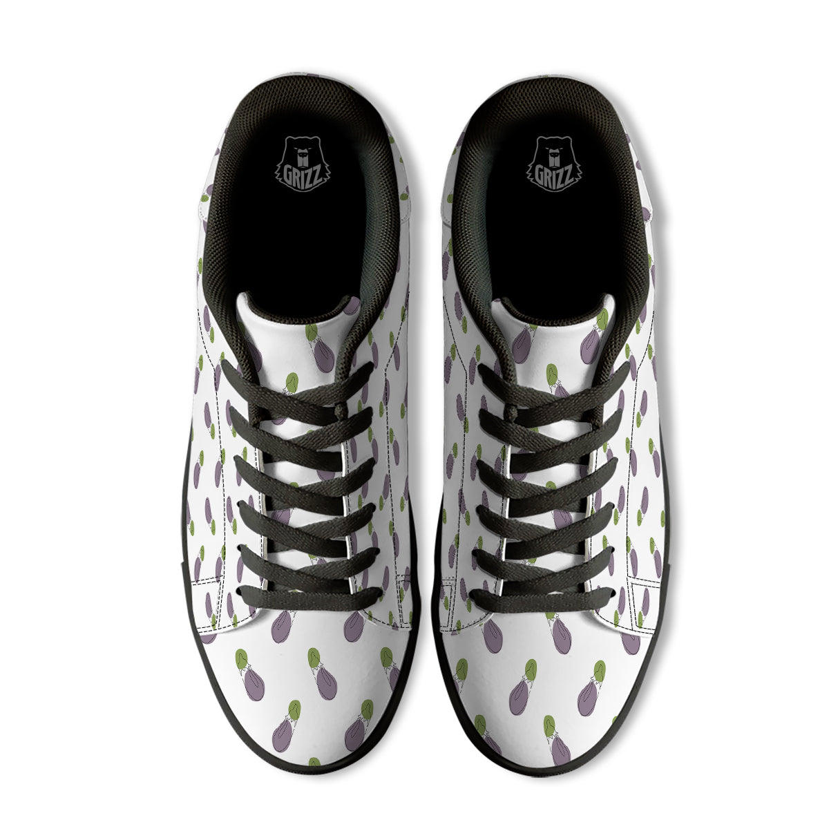 Drawing White Eggplant Print Pattern Black Low Top Sneakers-grizzshop
