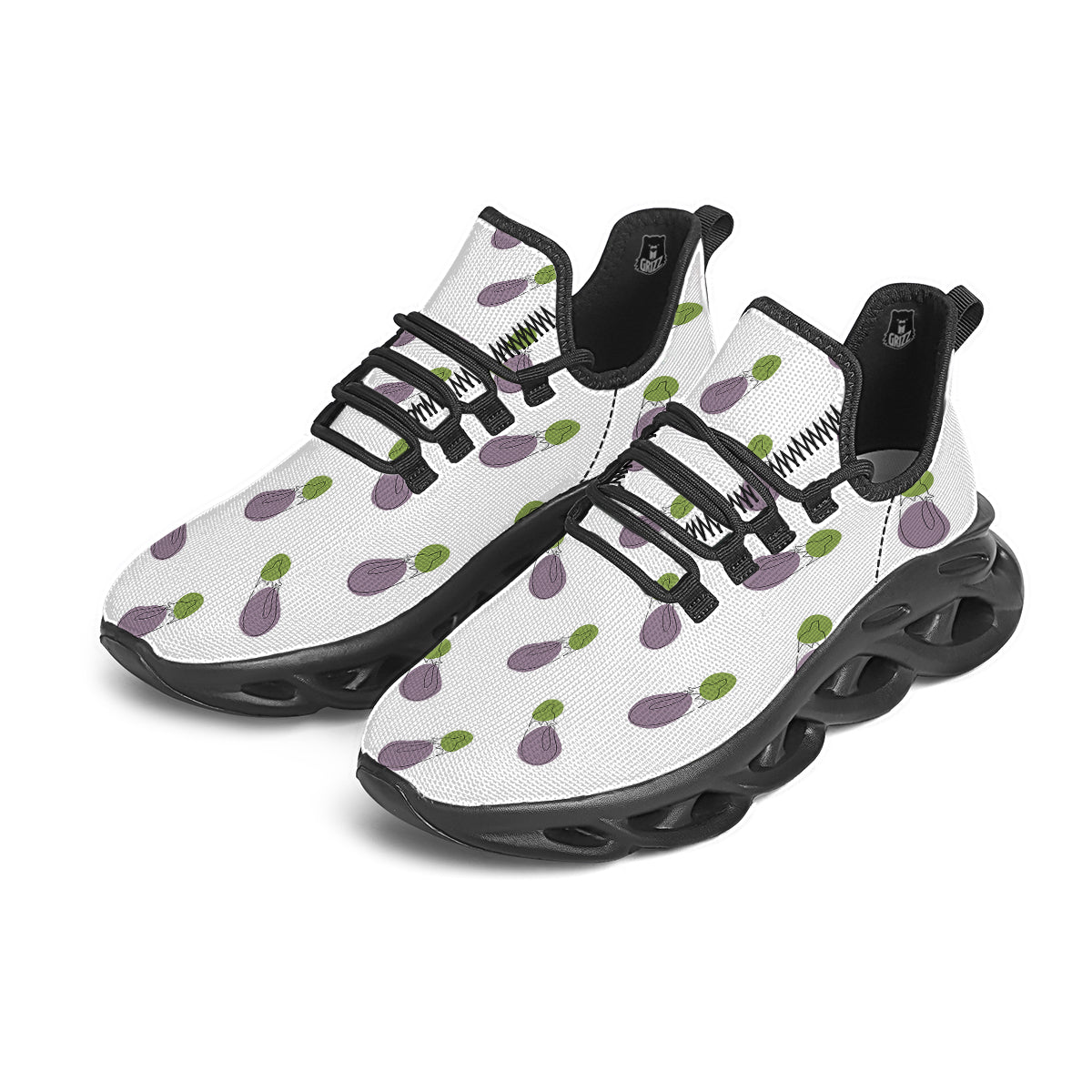 Drawing White Eggplant Print Pattern Black Running Shoes-grizzshop