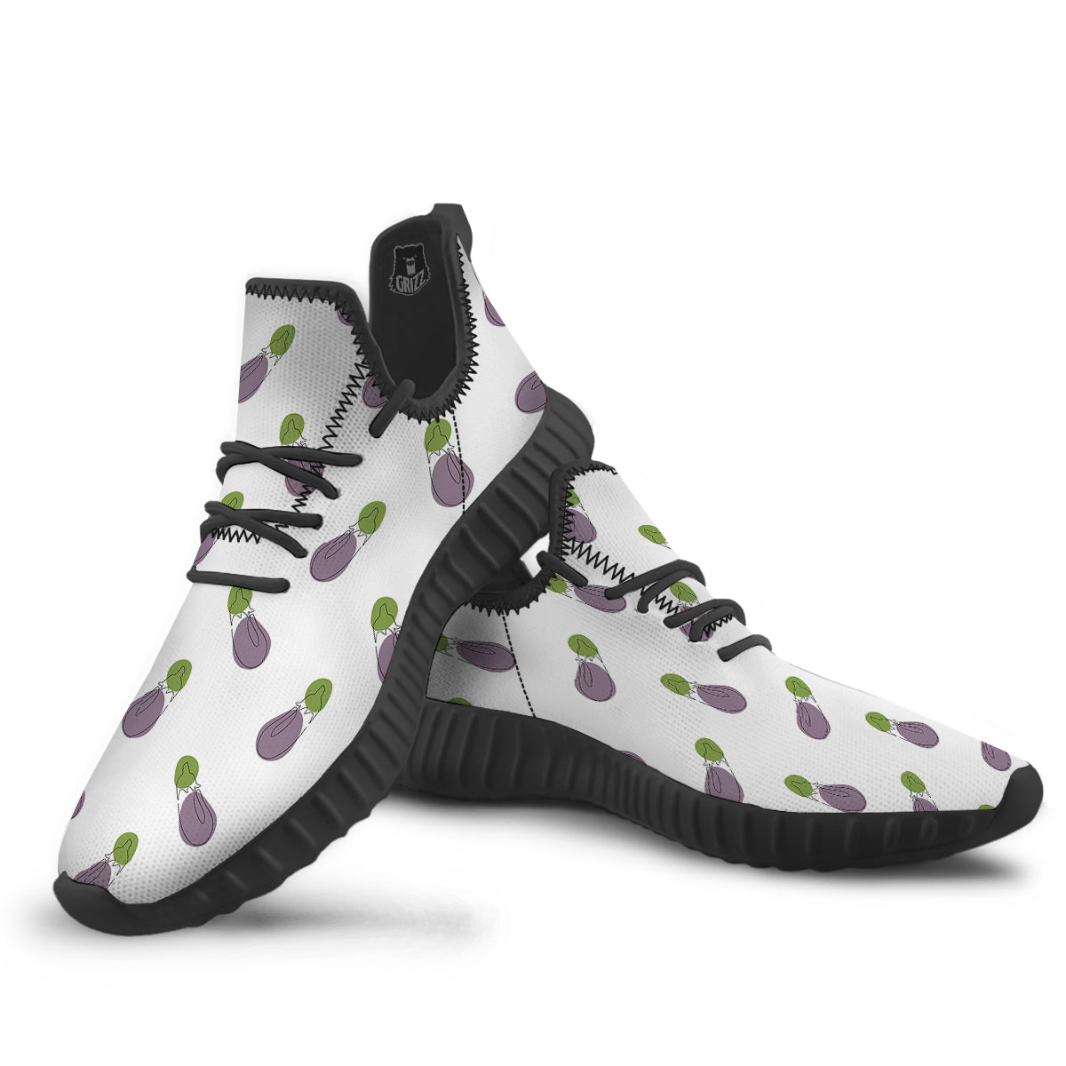 Drawing White Eggplant Print Pattern Black Walking Shoes-grizzshop