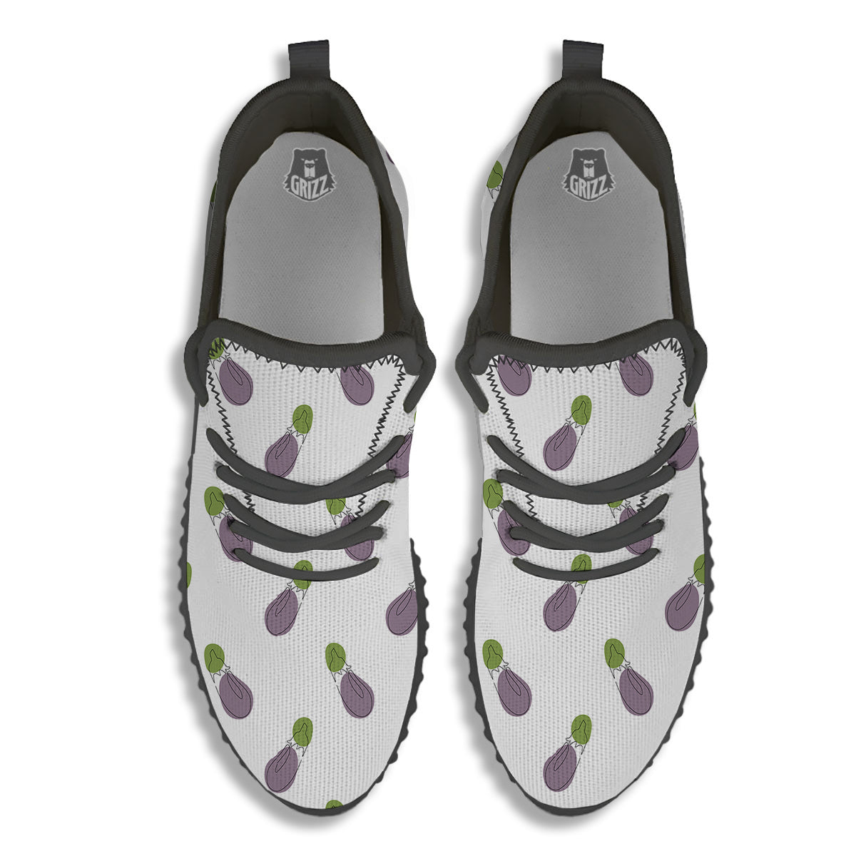 Drawing White Eggplant Print Pattern Black Walking Shoes-grizzshop
