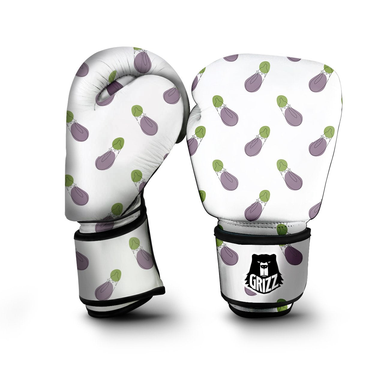 Drawing White Eggplant Print Pattern Boxing Gloves-grizzshop