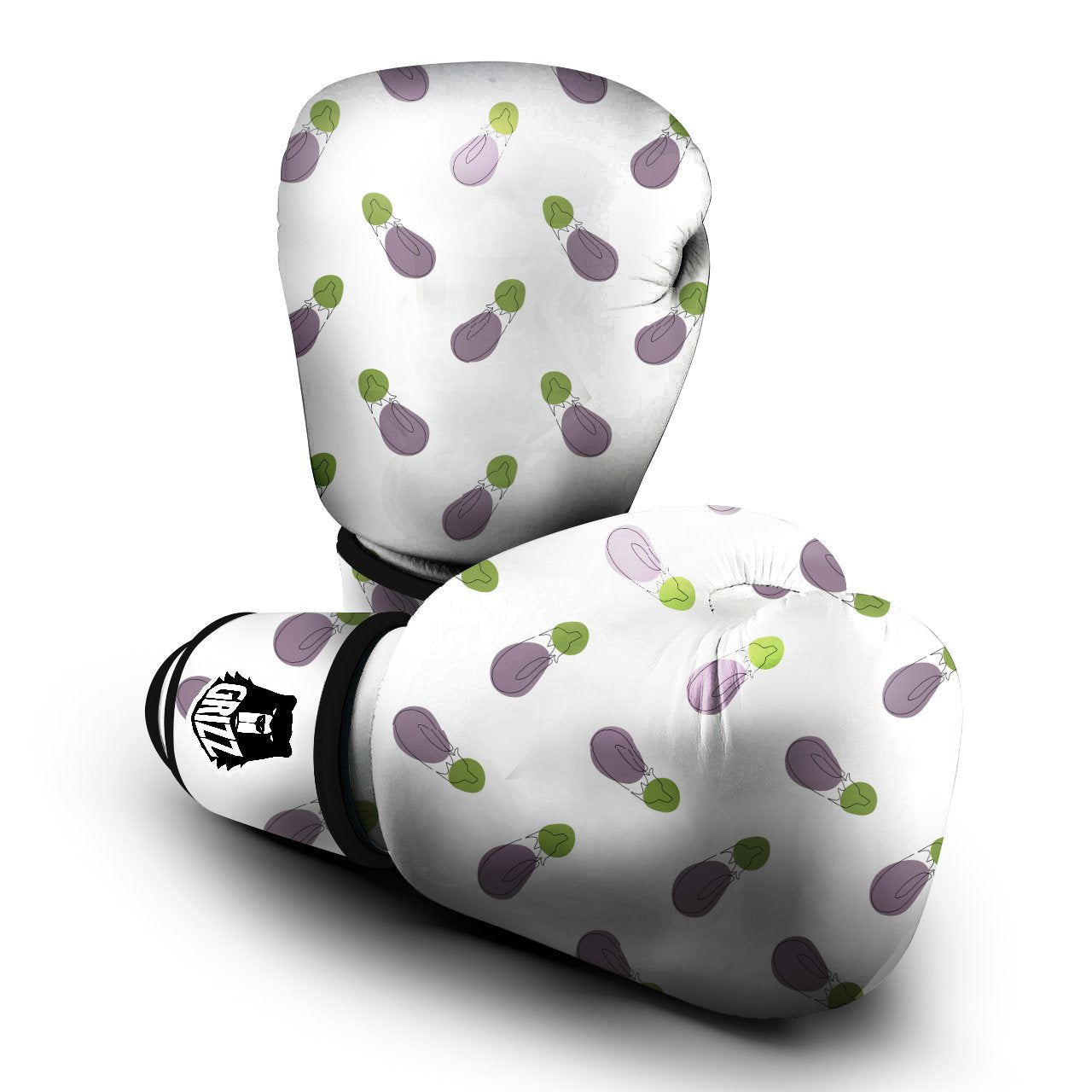 Drawing White Eggplant Print Pattern Boxing Gloves-grizzshop
