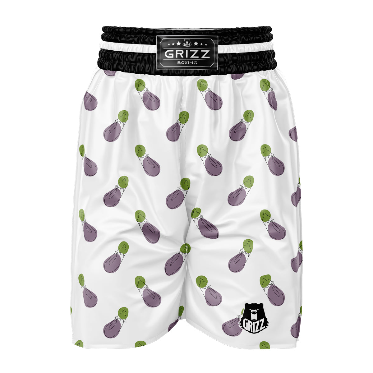 Drawing White Eggplant Print Pattern Boxing Shorts-grizzshop