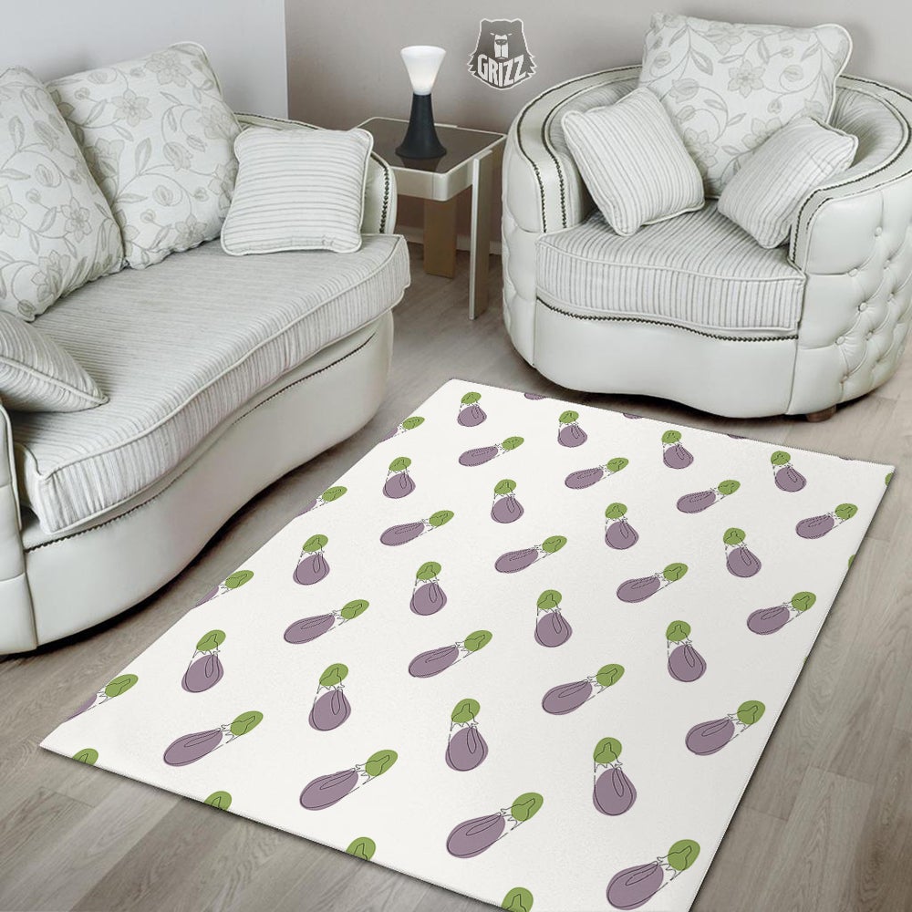 Drawing White Eggplant Print Pattern Floor Mat-grizzshop