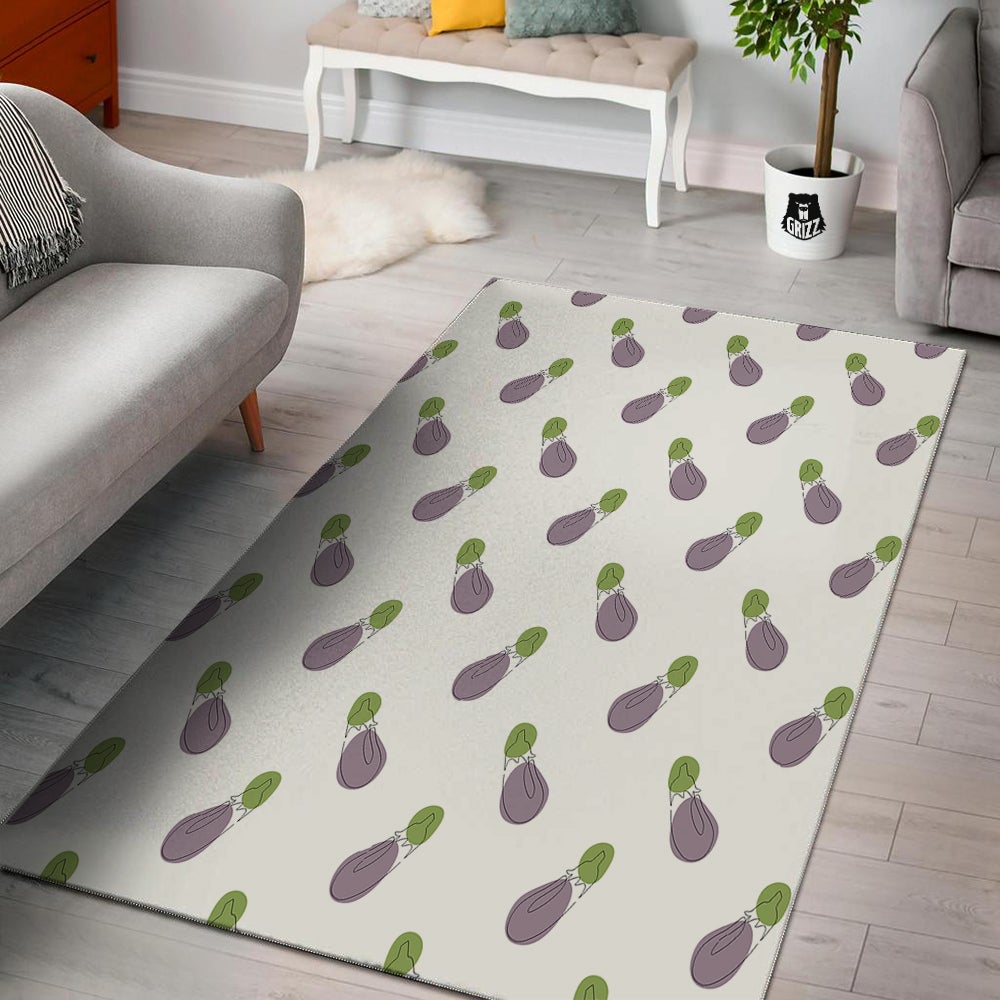 Drawing White Eggplant Print Pattern Floor Mat-grizzshop