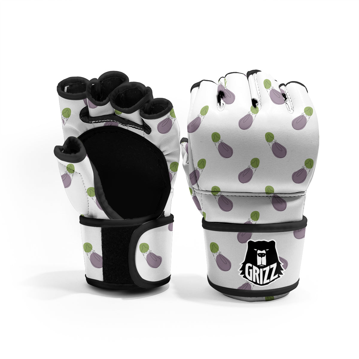 Drawing White Eggplant Print Pattern MMA Gloves-grizzshop