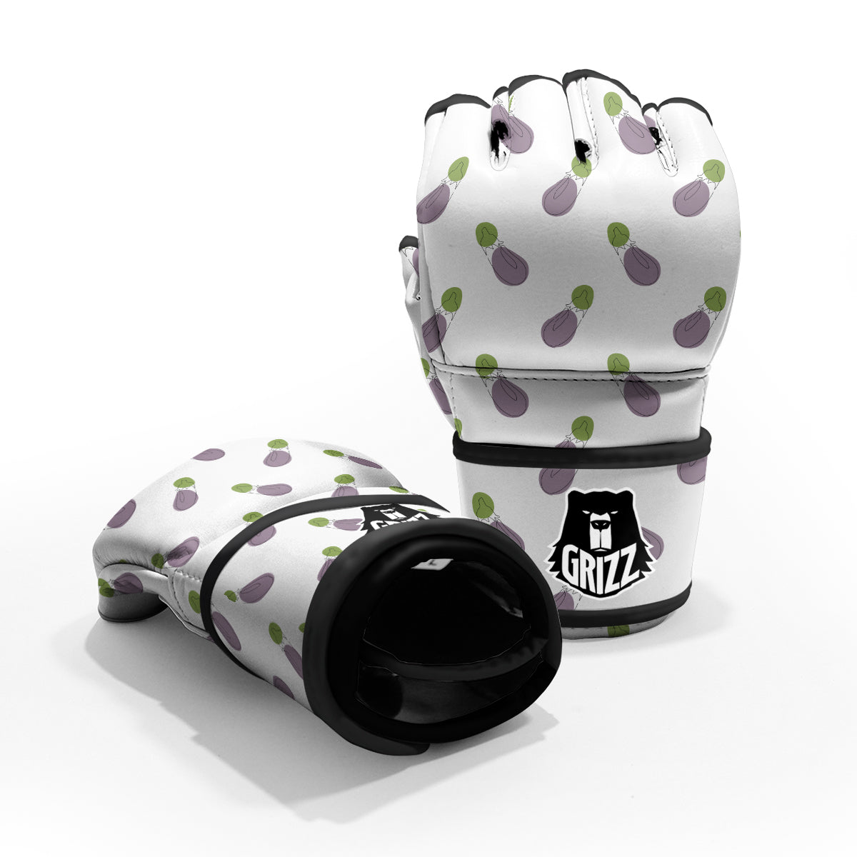 Drawing White Eggplant Print Pattern MMA Gloves-grizzshop