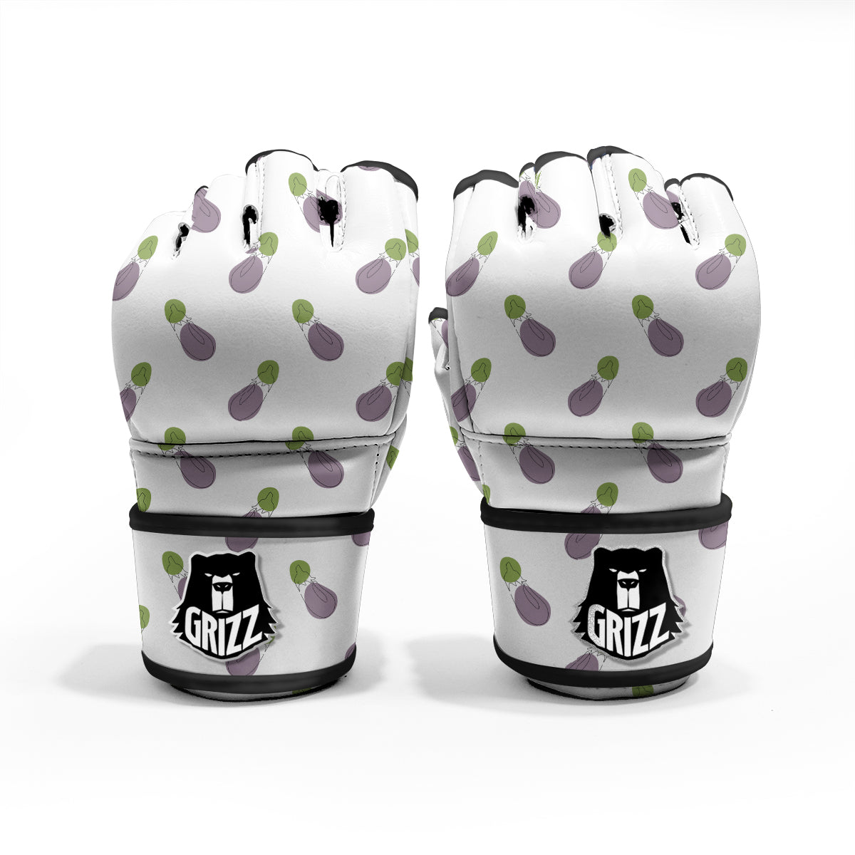 Drawing White Eggplant Print Pattern MMA Gloves-grizzshop