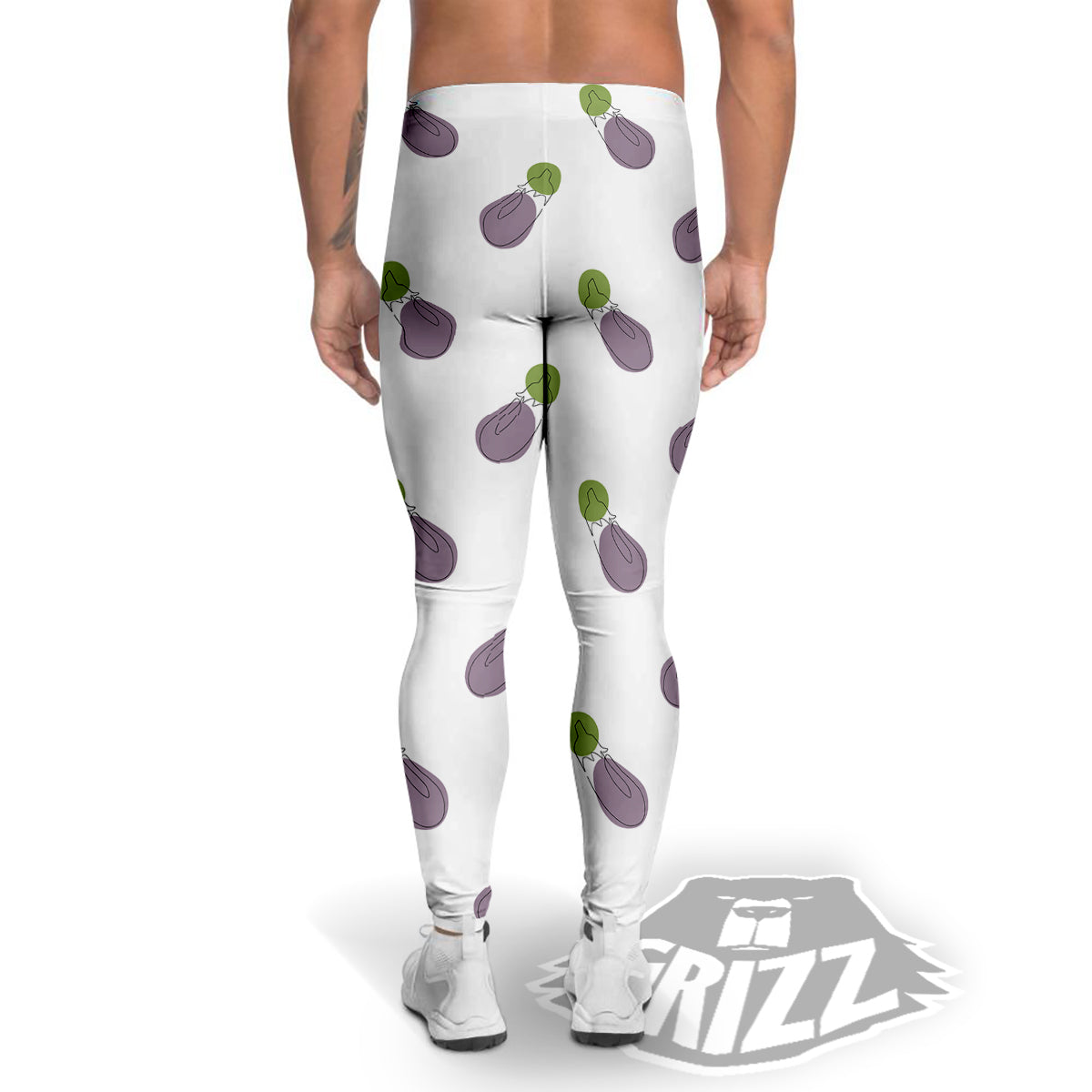 Drawing White Eggplant Print Pattern Men's Leggings-grizzshop