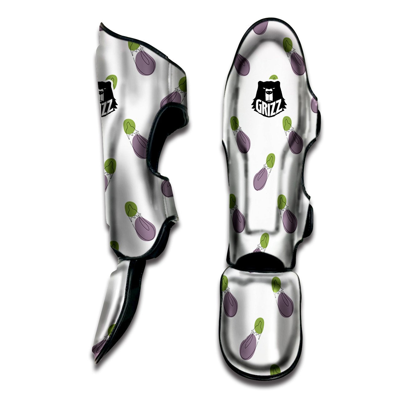 Drawing White Eggplant Print Pattern Muay Thai Shin Guards-grizzshop