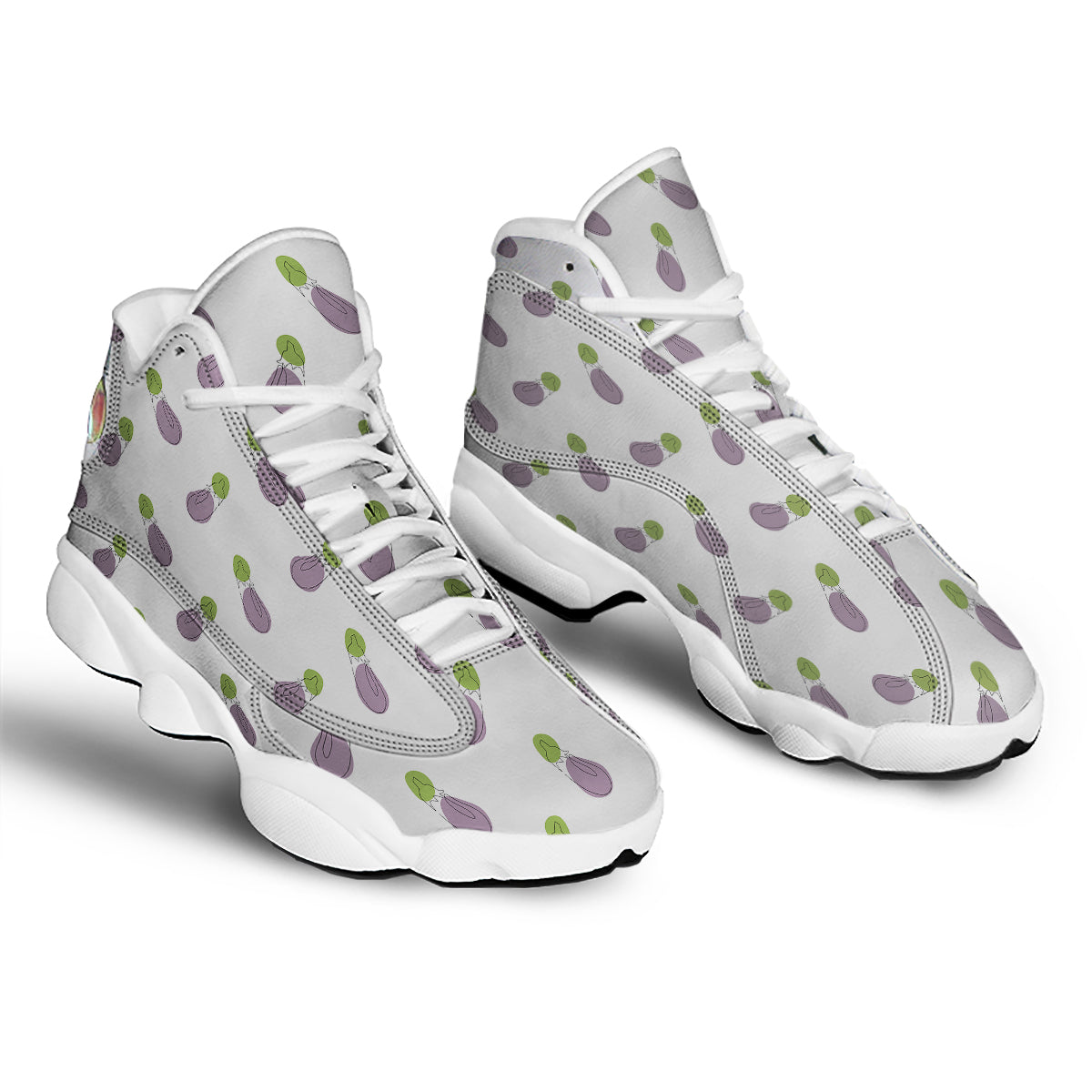 Drawing White Eggplant Print Pattern White Basketball Shoes-grizzshop