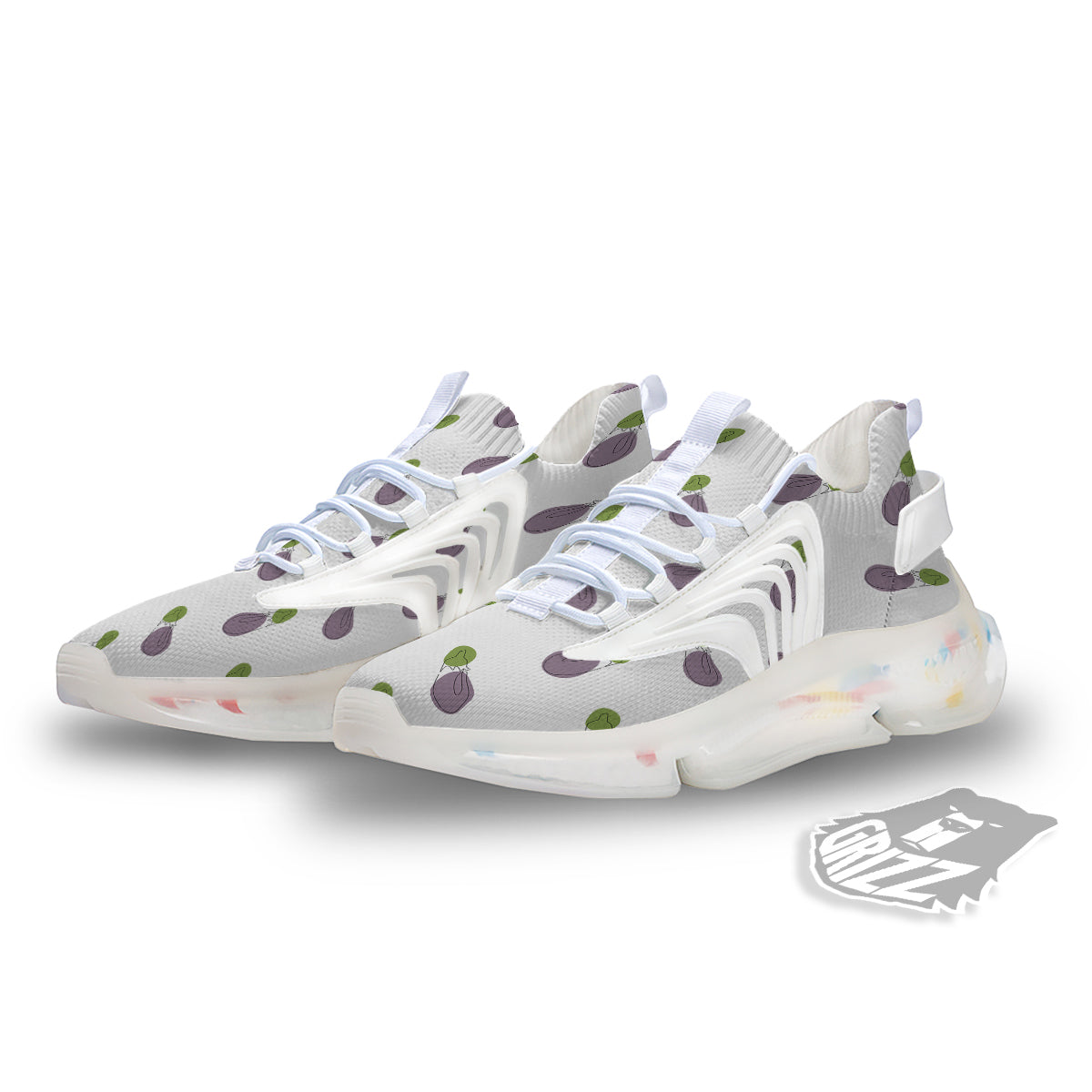 Drawing White Eggplant Print Pattern White Gym Shoes-grizzshop