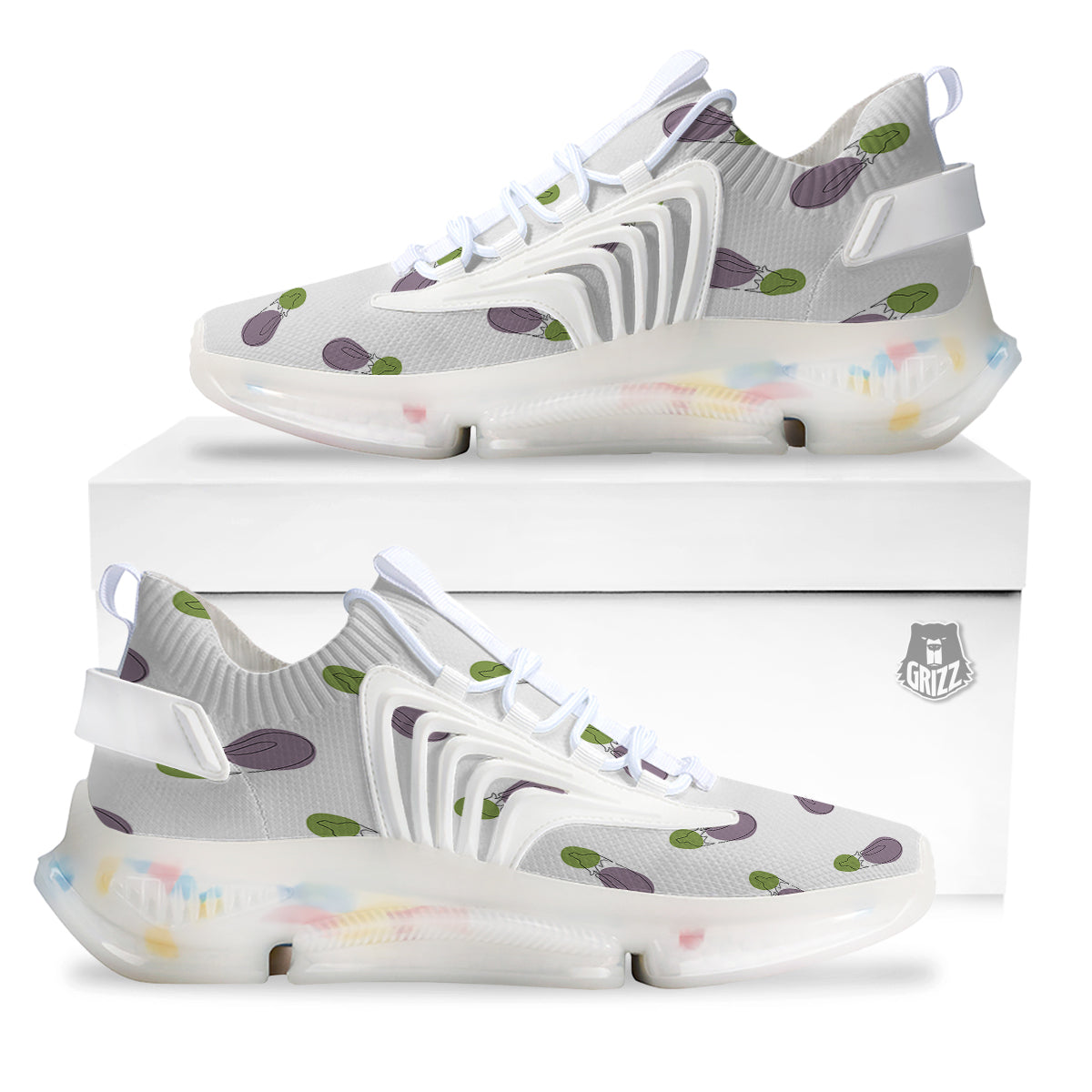 Drawing White Eggplant Print Pattern White Gym Shoes-grizzshop