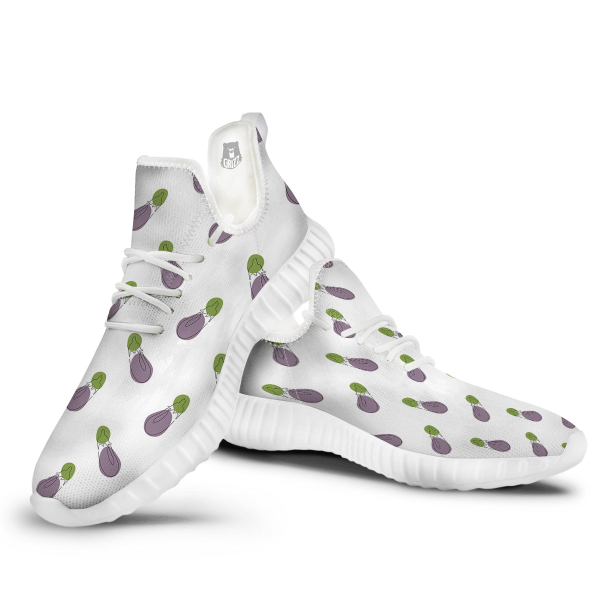 Drawing White Eggplant Print Pattern White Walking Shoes-grizzshop