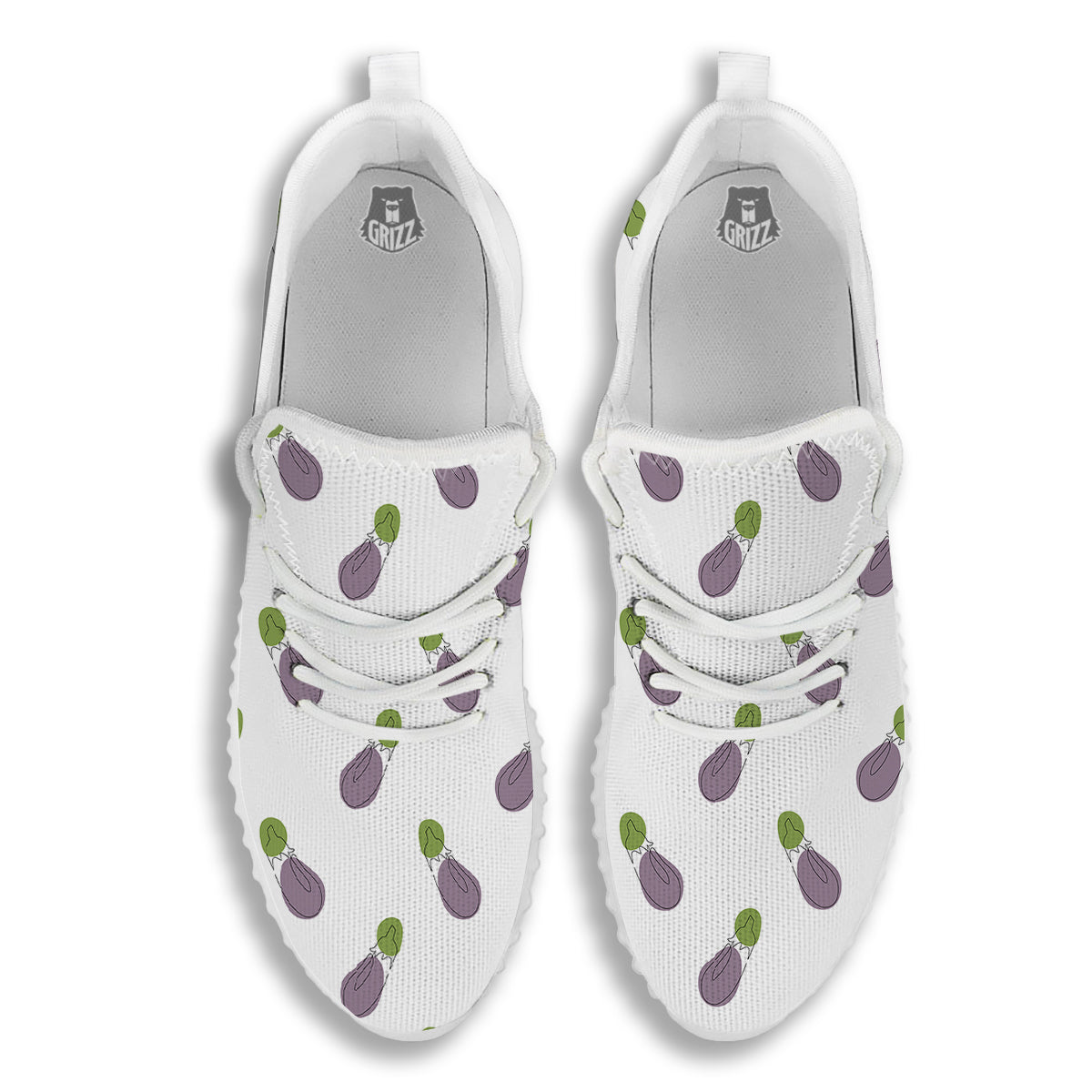 Drawing White Eggplant Print Pattern White Walking Shoes-grizzshop