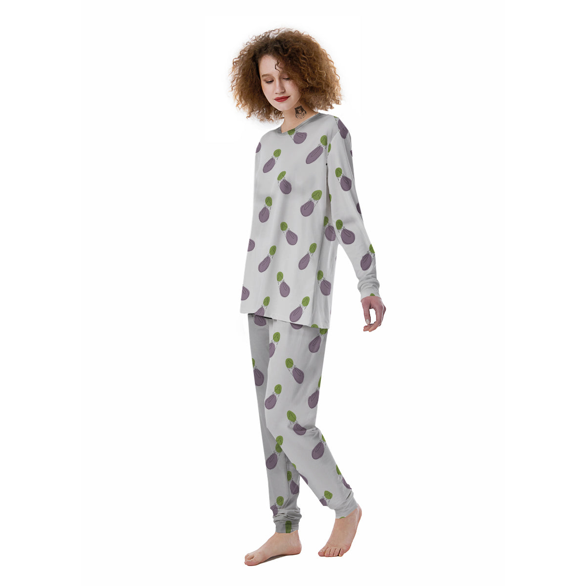 Drawing White Eggplant Print Pattern Women's Pajamas-grizzshop