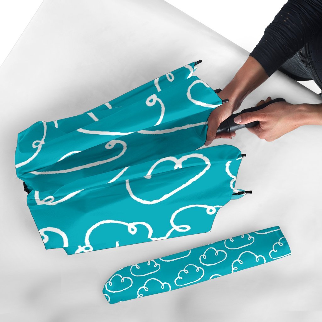Drawn Cloud Pattern Print Automatic Foldable Umbrella-grizzshop