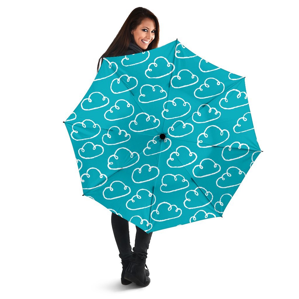 Drawn Cloud Pattern Print Automatic Foldable Umbrella-grizzshop