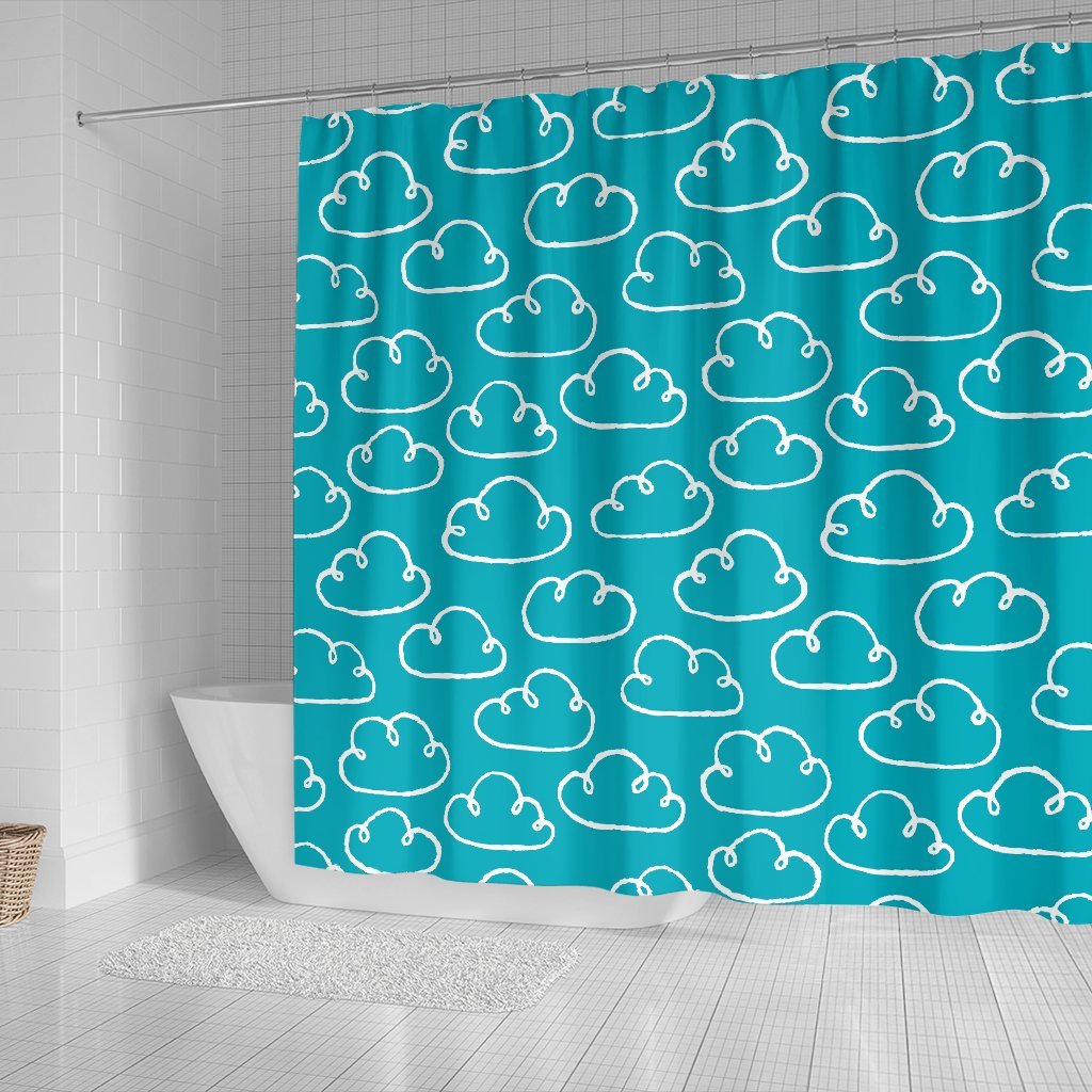 Drawn Cloud Pattern Print Bathroom Shower Curtain-grizzshop