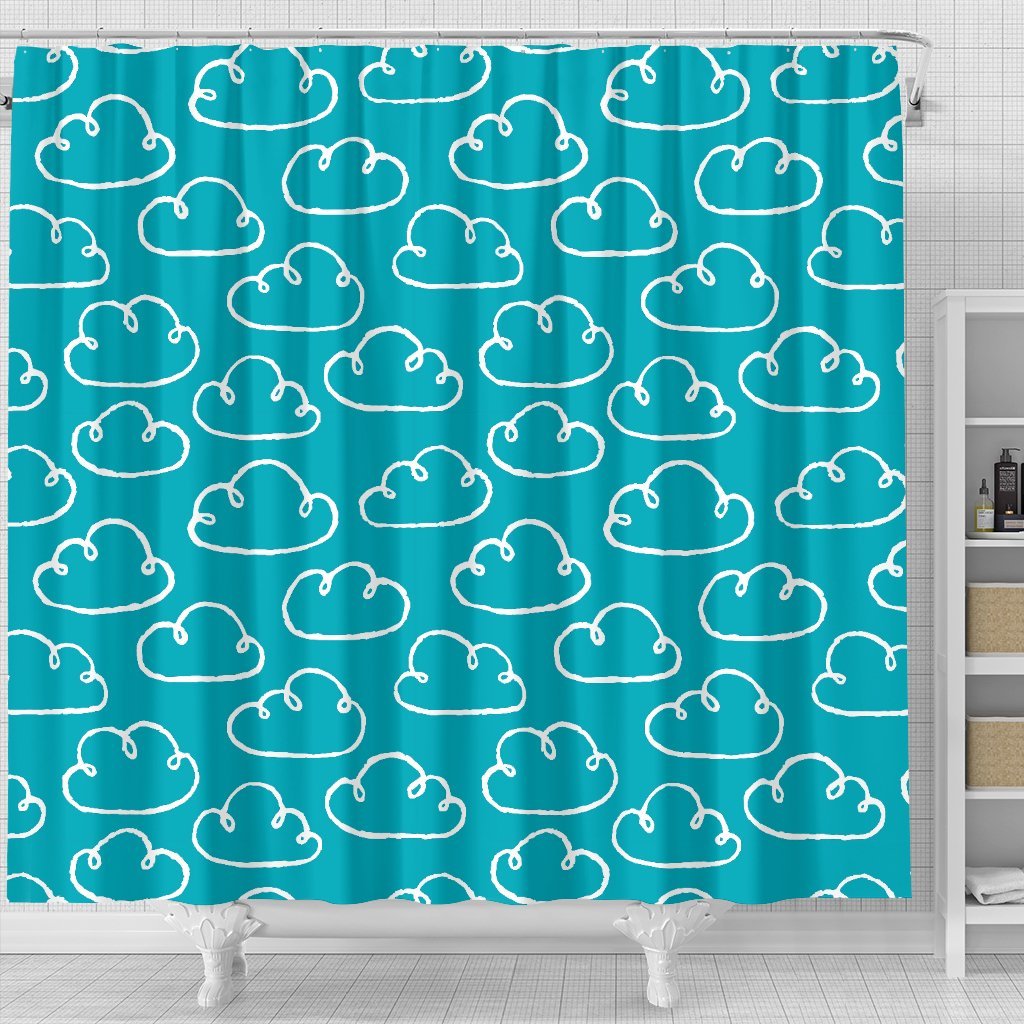 Drawn Cloud Pattern Print Bathroom Shower Curtain-grizzshop