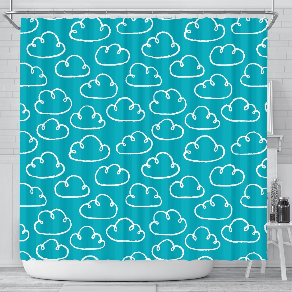 Drawn Cloud Pattern Print Bathroom Shower Curtain-grizzshop